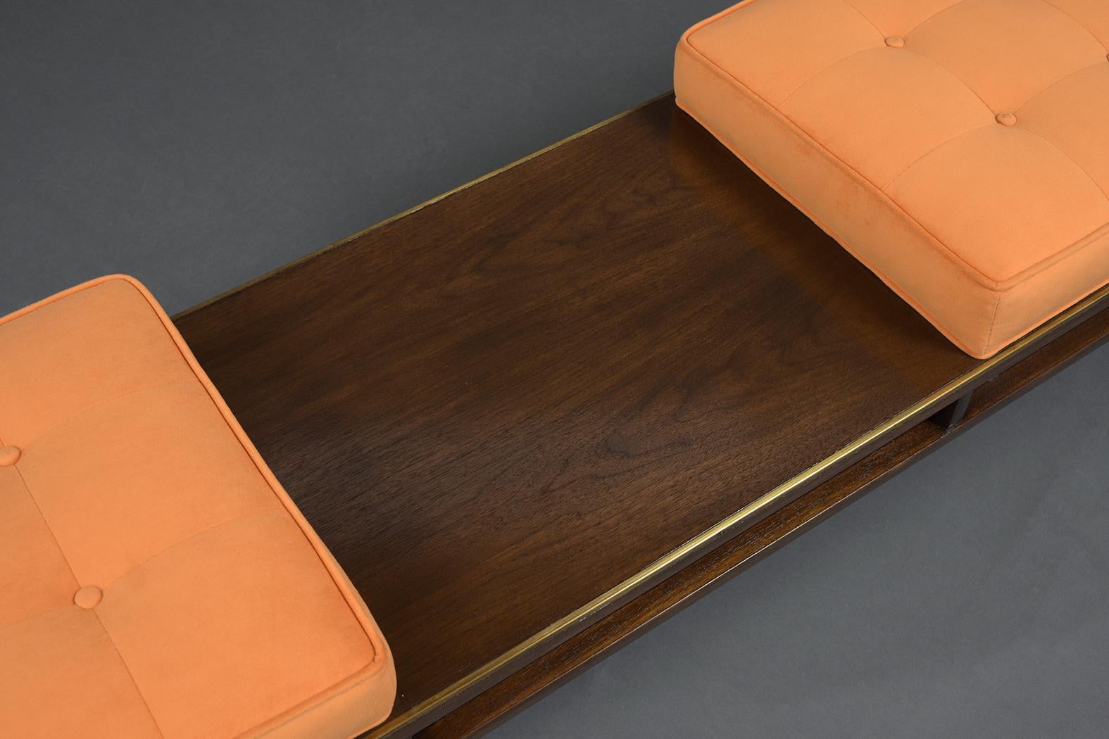 Hand-Crafted Vintage Mid-Century Modern Velvet Upholstery Bench