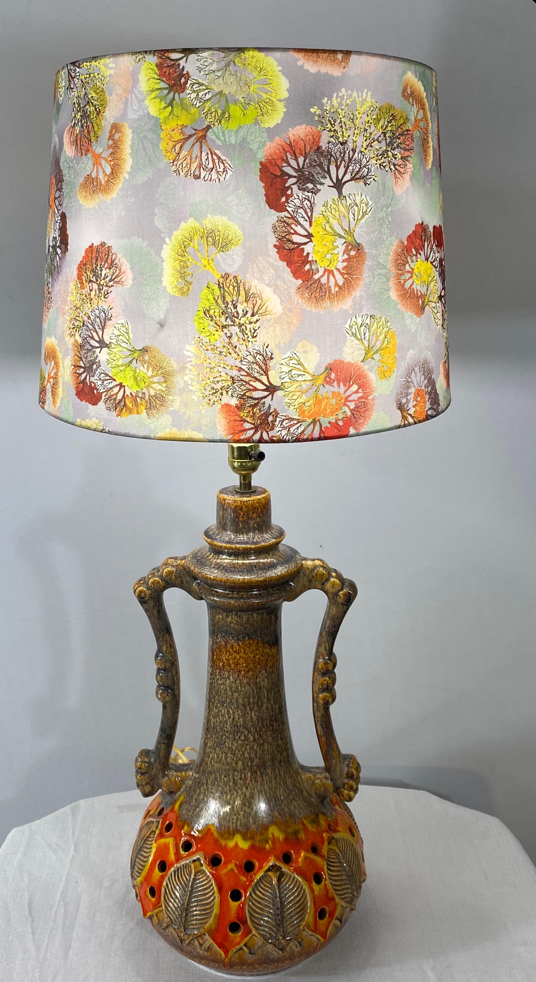 French Mid-Century Urn or Jar Converted Table Lamp with Custom Shade For Sale