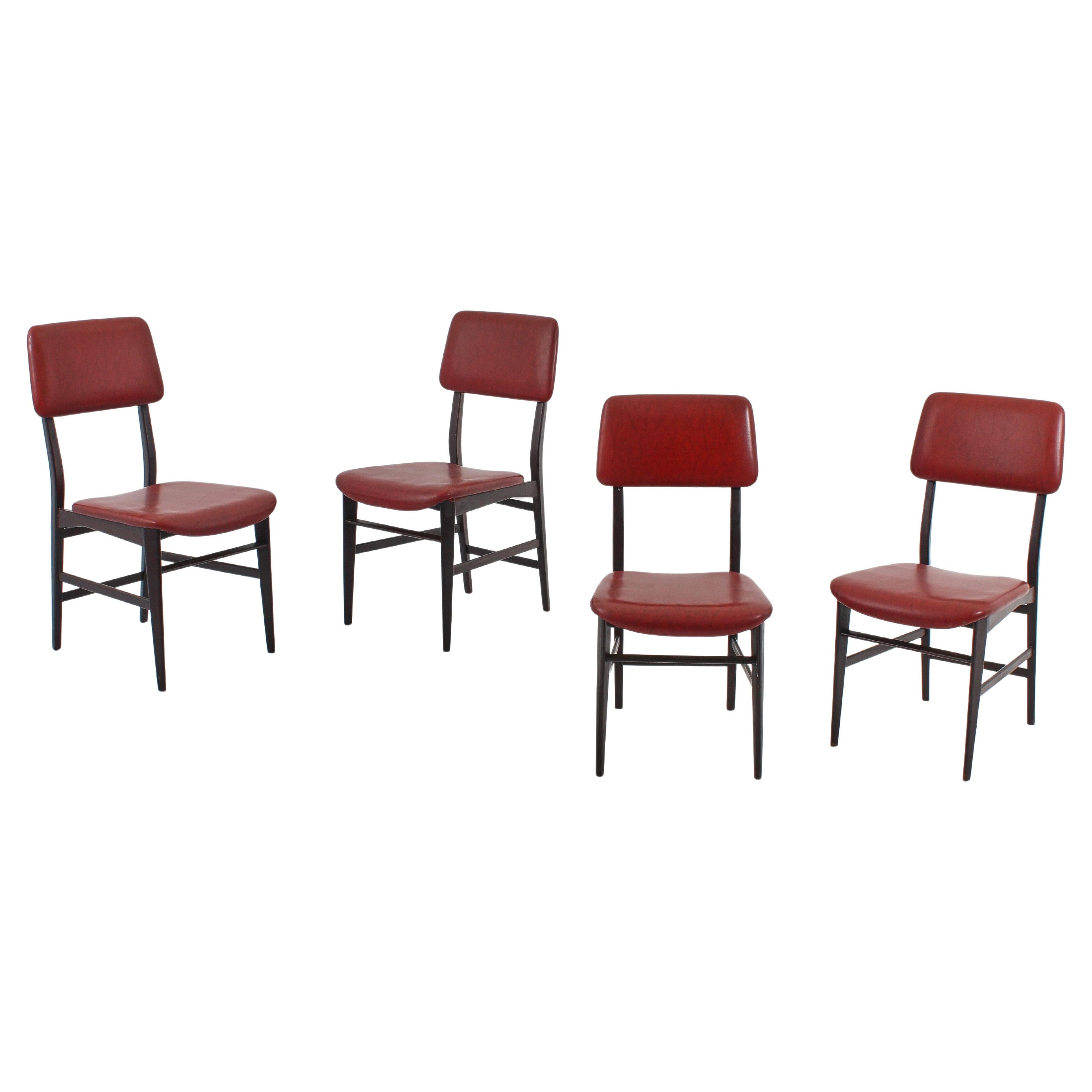 Mid-Century V. Dassi, E. Palutari Set of 4 Wooden Chairs, Italy, 1960s
