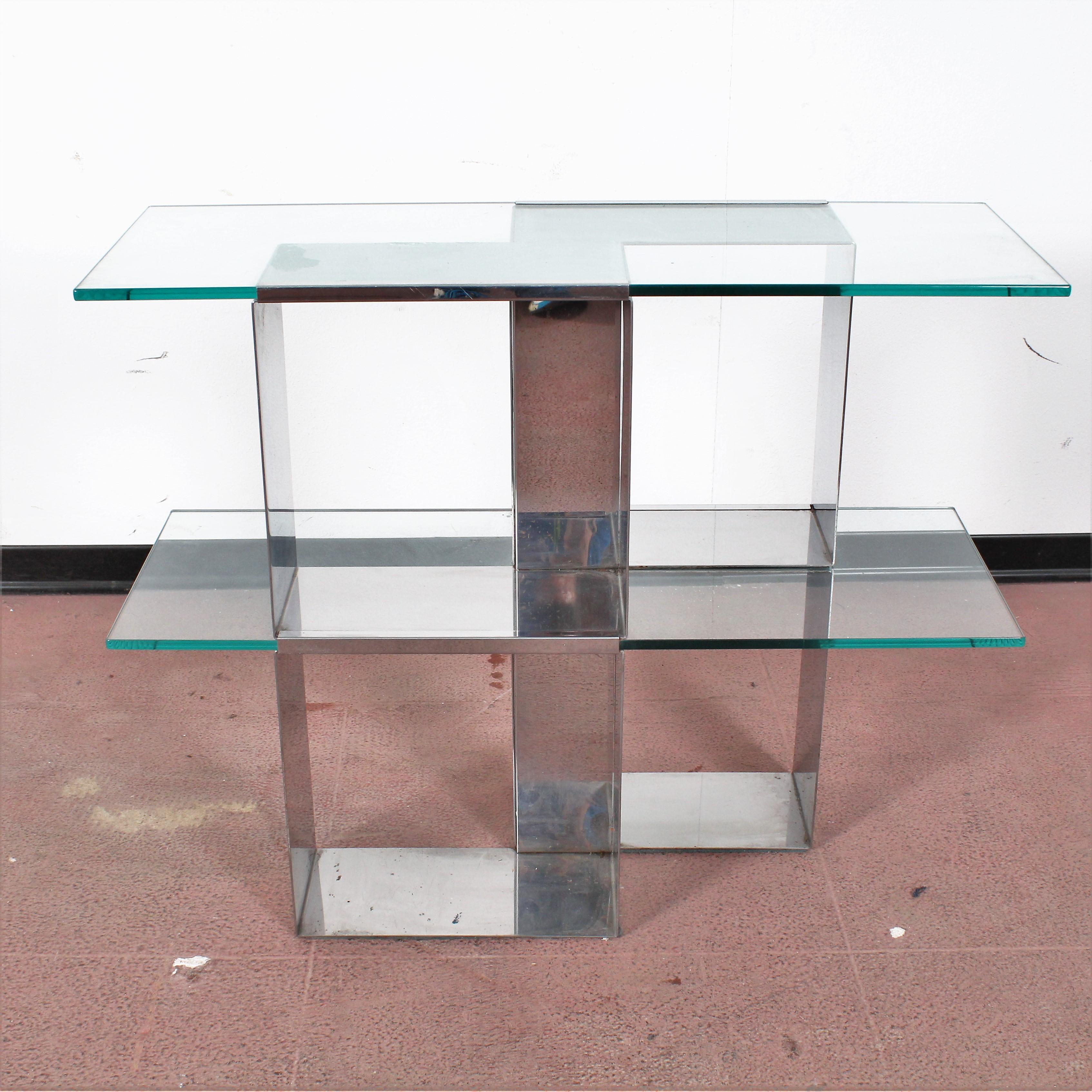 Midcentury V. Introini 'Attributed' Steel and Glass Console and Mirror, Italy 3