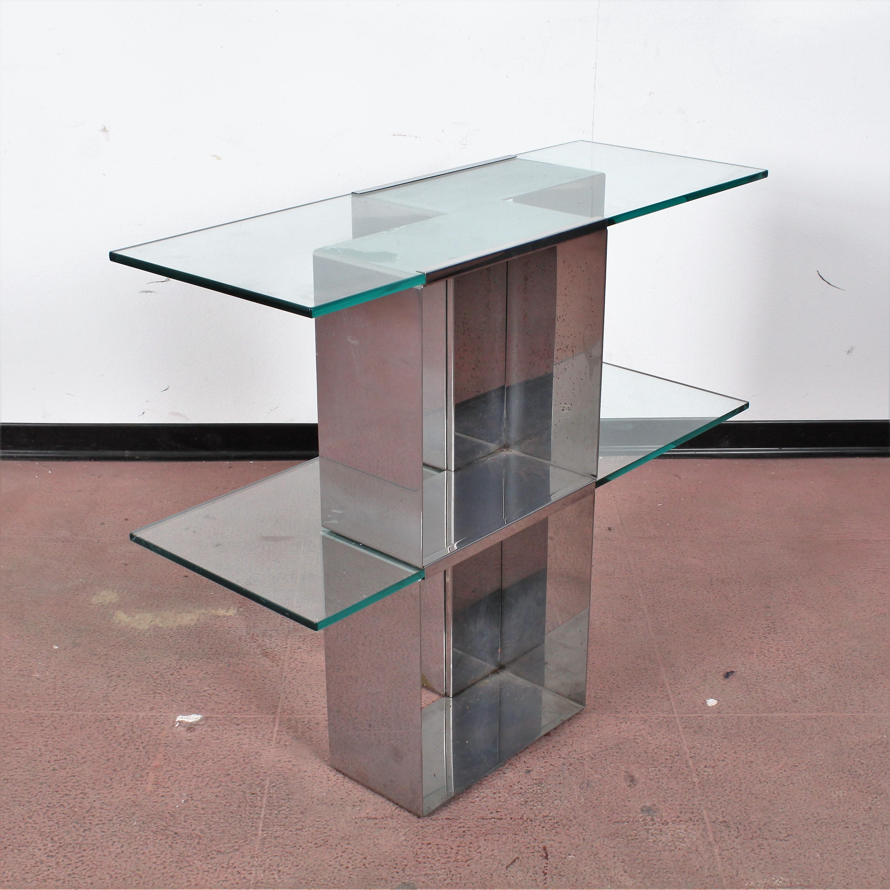 Midcentury V. Introini 'Attributed' Steel and Glass Console and Mirror, Italy 4