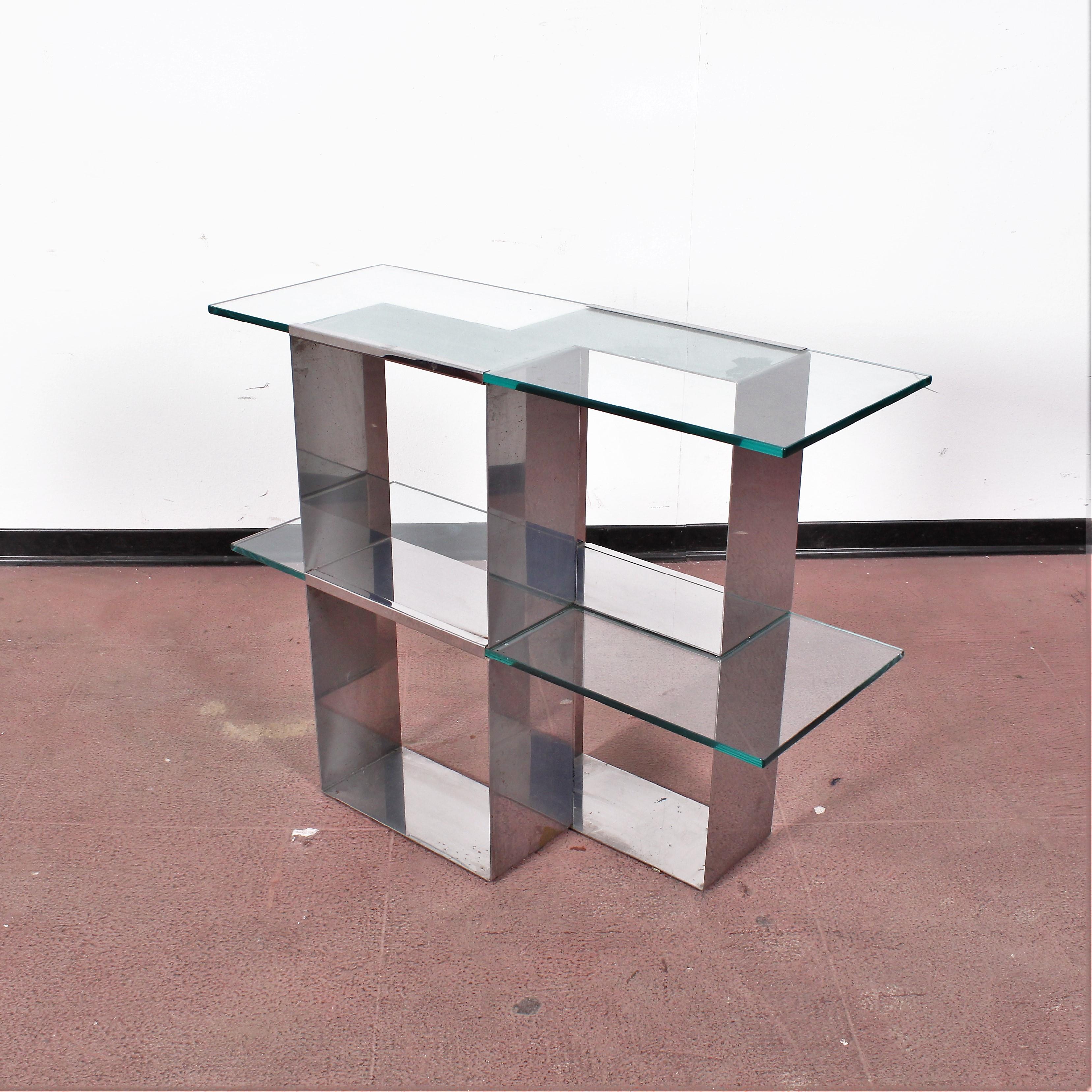 Midcentury V. Introini 'Attributed' Steel and Glass Console and Mirror, Italy 6