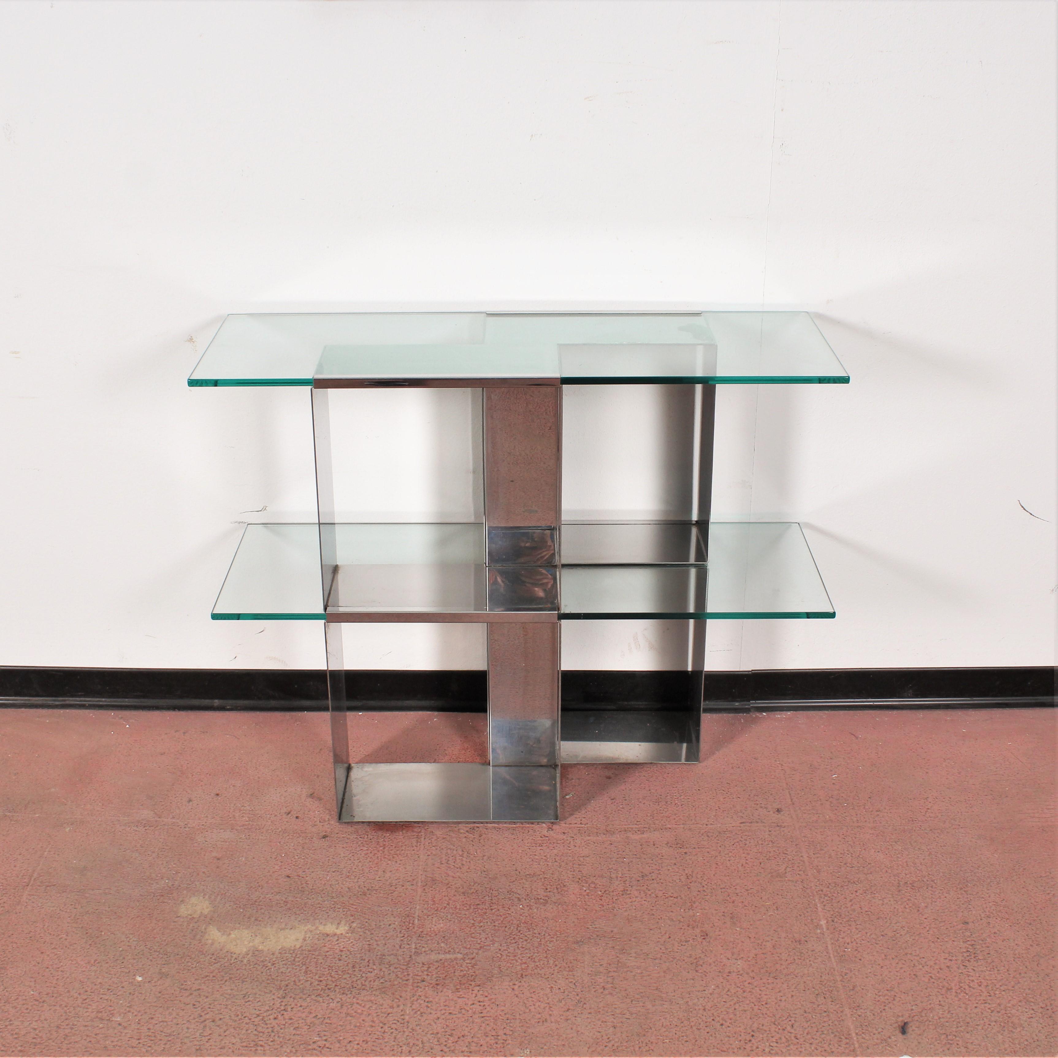 Midcentury V. Introini 'Attributed' Steel and Glass Console and Mirror, Italy In Good Condition In Palermo, IT