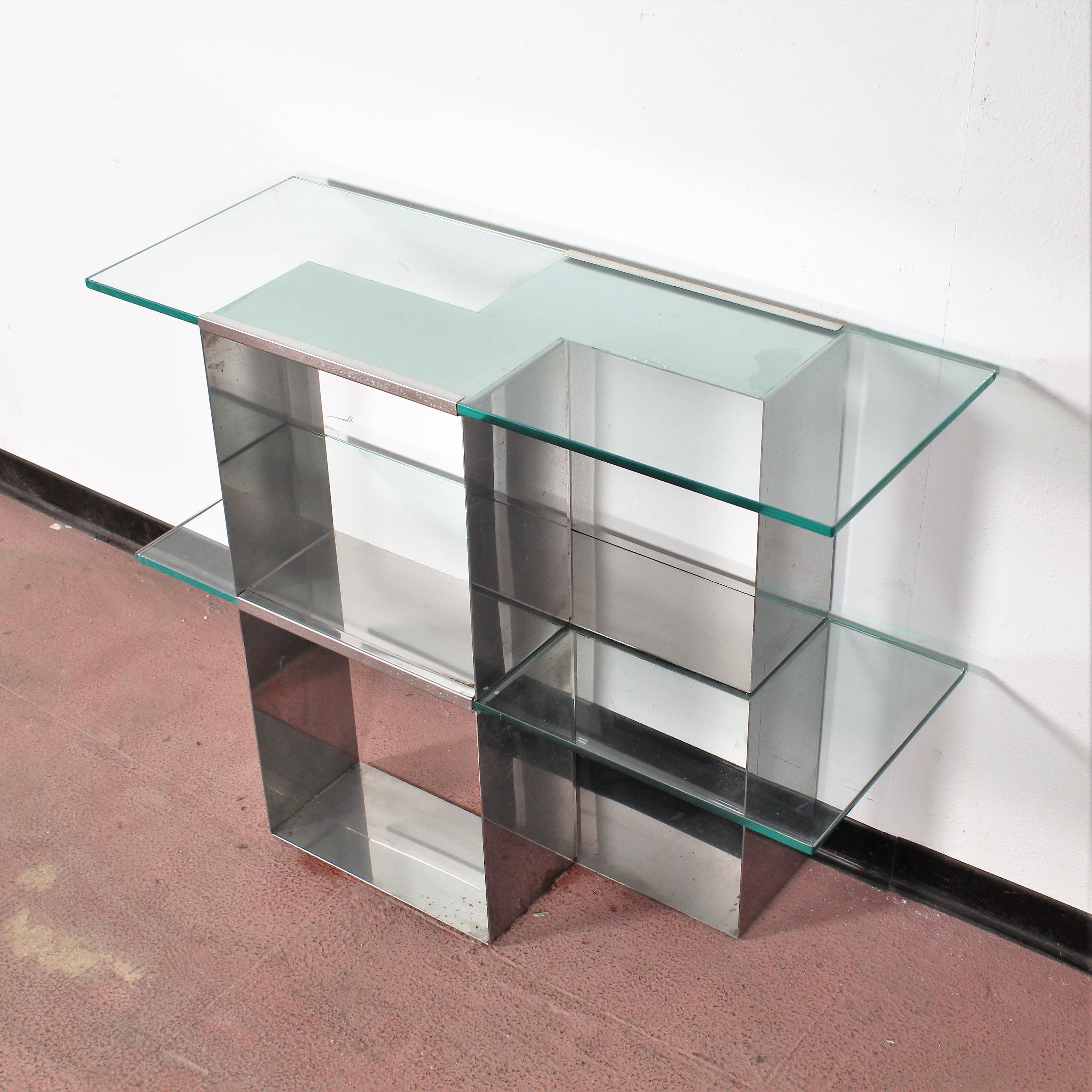Late 20th Century Midcentury V. Introini 'Attributed' Steel and Glass Console and Mirror, Italy