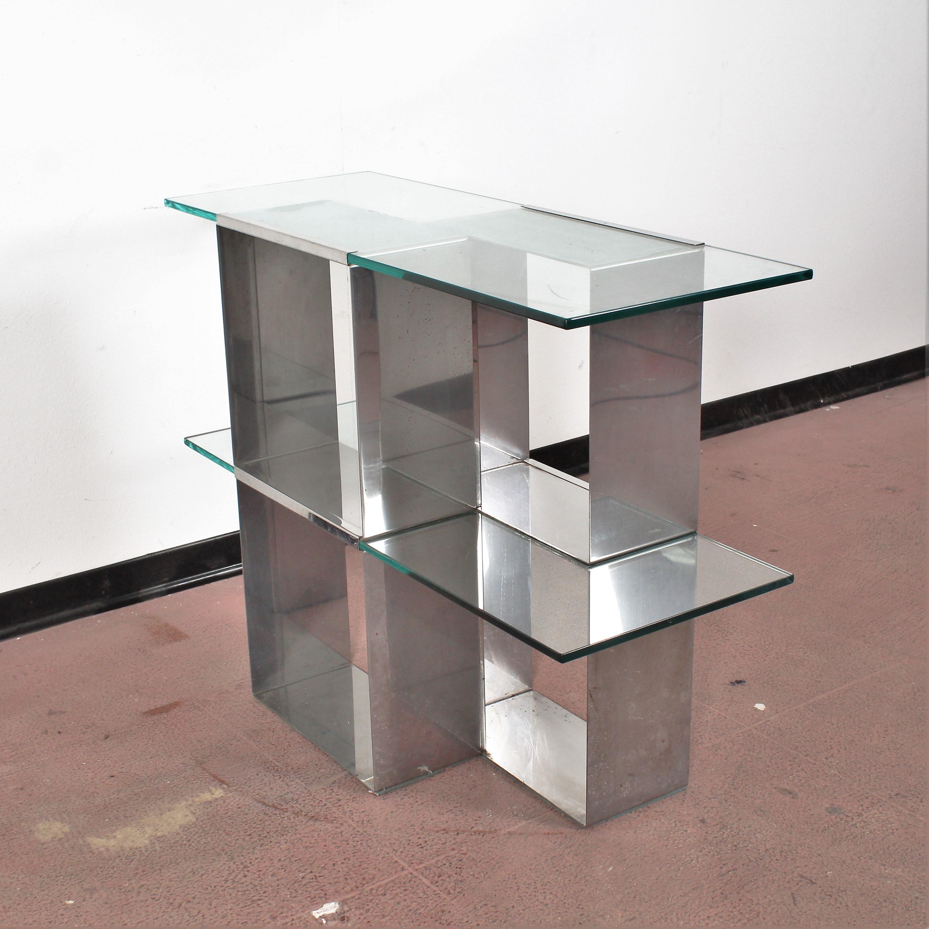 Midcentury V. Introini 'Attributed' Steel and Glass Console and Mirror, Italy 1