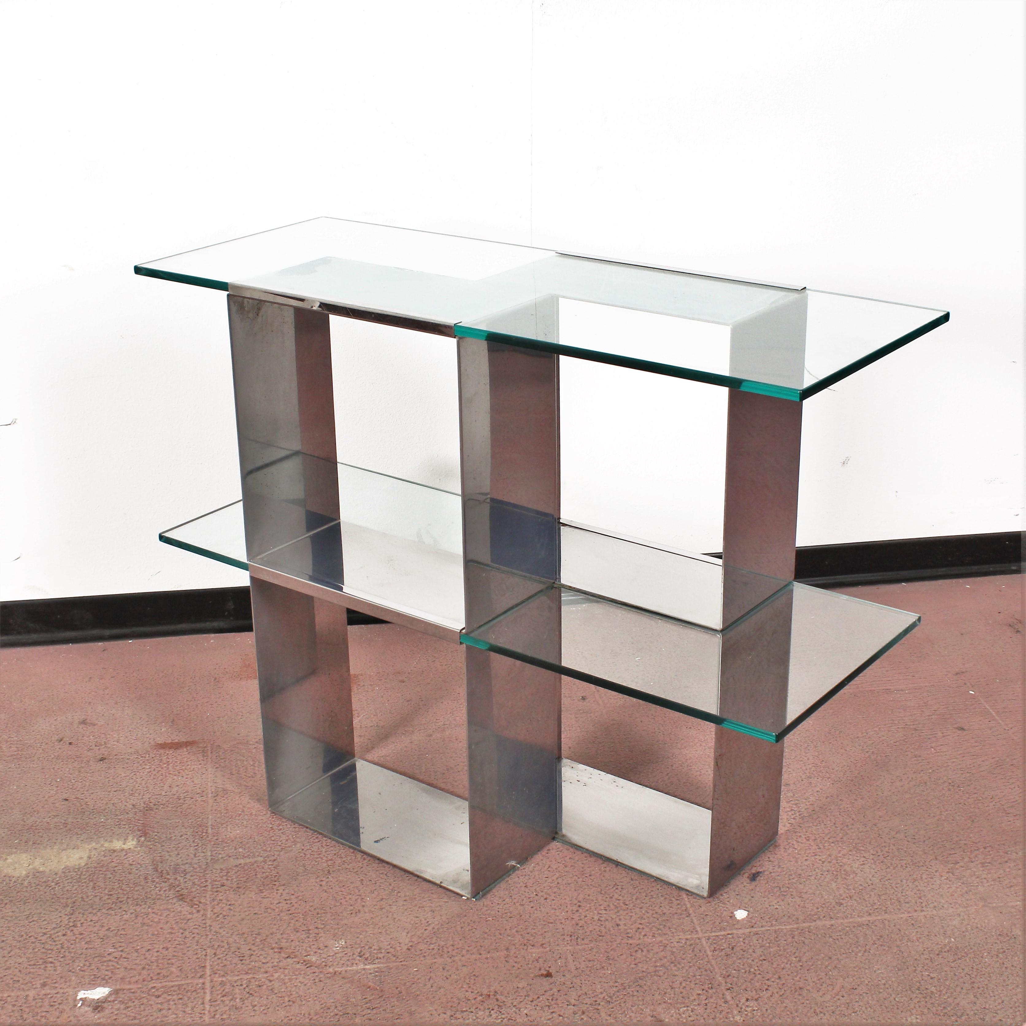Midcentury V. Introini 'Attributed' Steel and Glass Console and Mirror, Italy 2