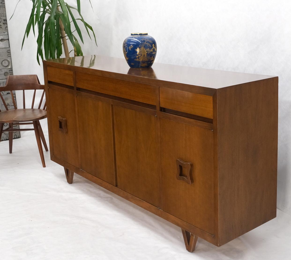 Mid Century V Shape Leg 4 Doors Compartments 3 Drawer Credenza Buffet Cabinet For Sale 3