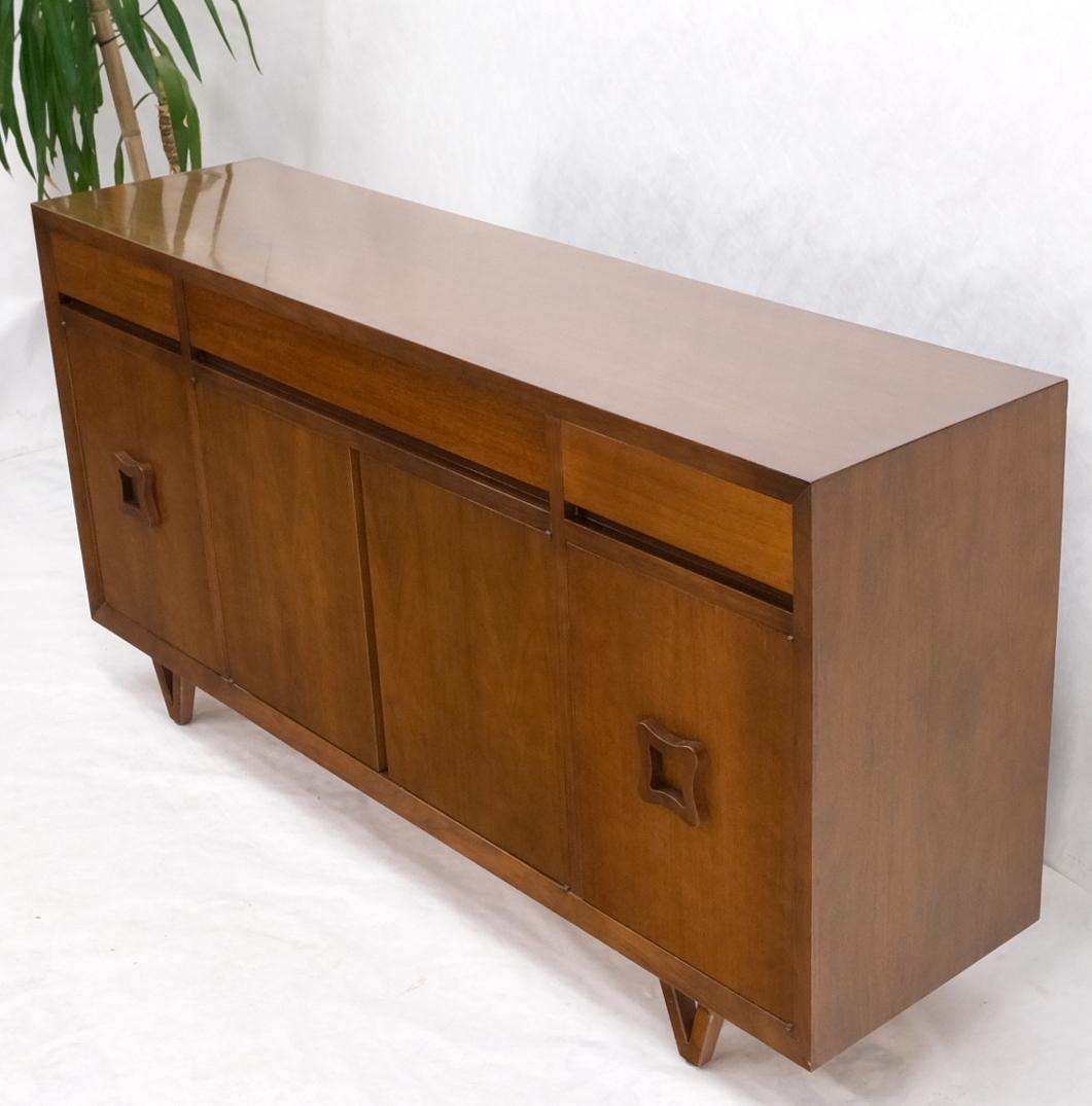 Mid-Century Modern Mid Century V Shape Leg 4 Doors Compartments 3 Drawer Credenza Buffet Cabinet For Sale