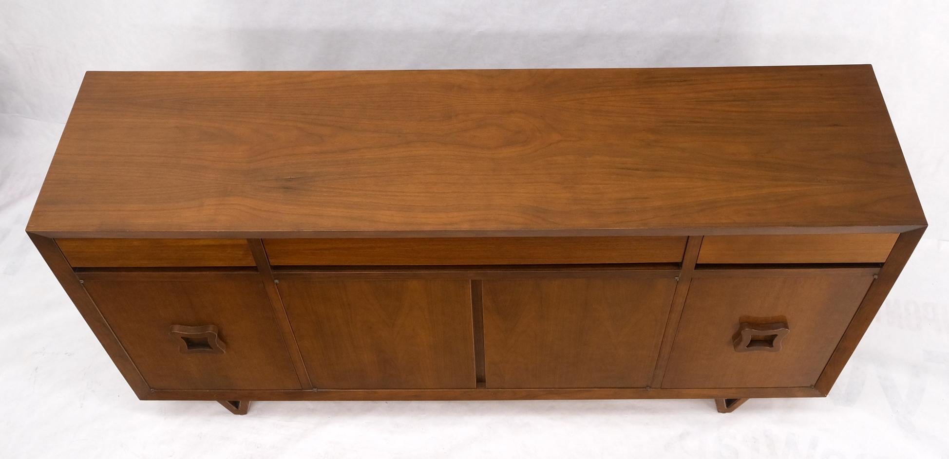 American Mid Century V Shape Leg 4 Doors Compartments 3 Drawer Credenza Buffet Cabinet For Sale