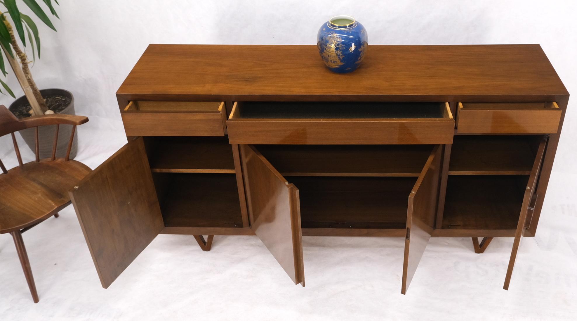 Mid Century V Shape Leg 4 Doors Compartments 3 Drawer Credenza Buffet Cabinet For Sale 1