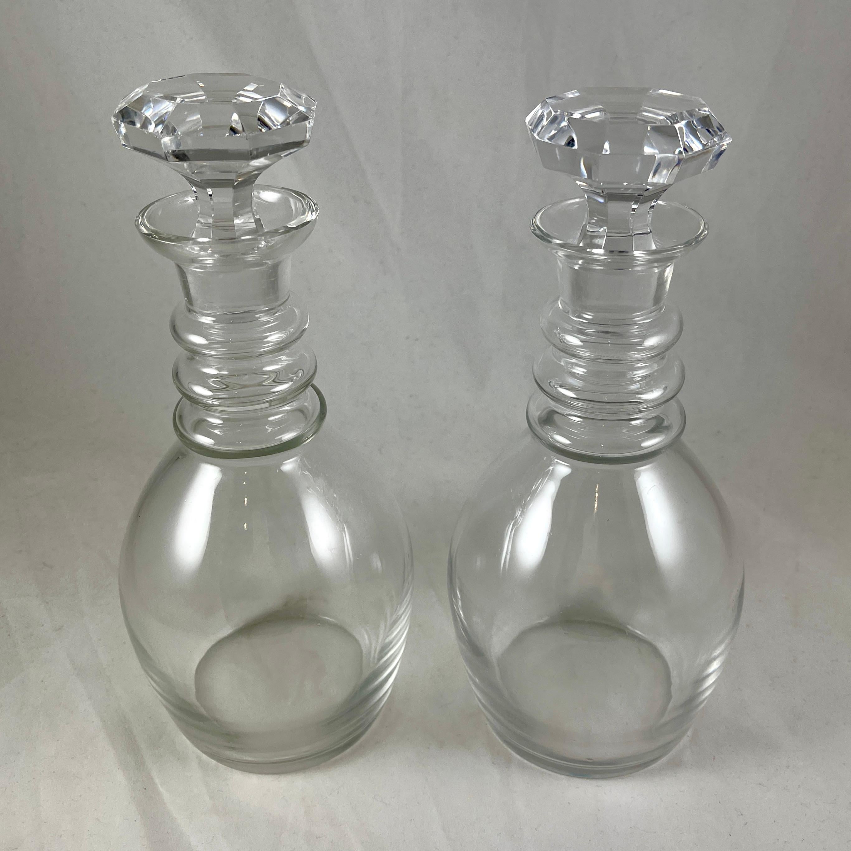 International Style Midcentury Val Saint Lambert Blown Glass Decanters, a Pair For Sale