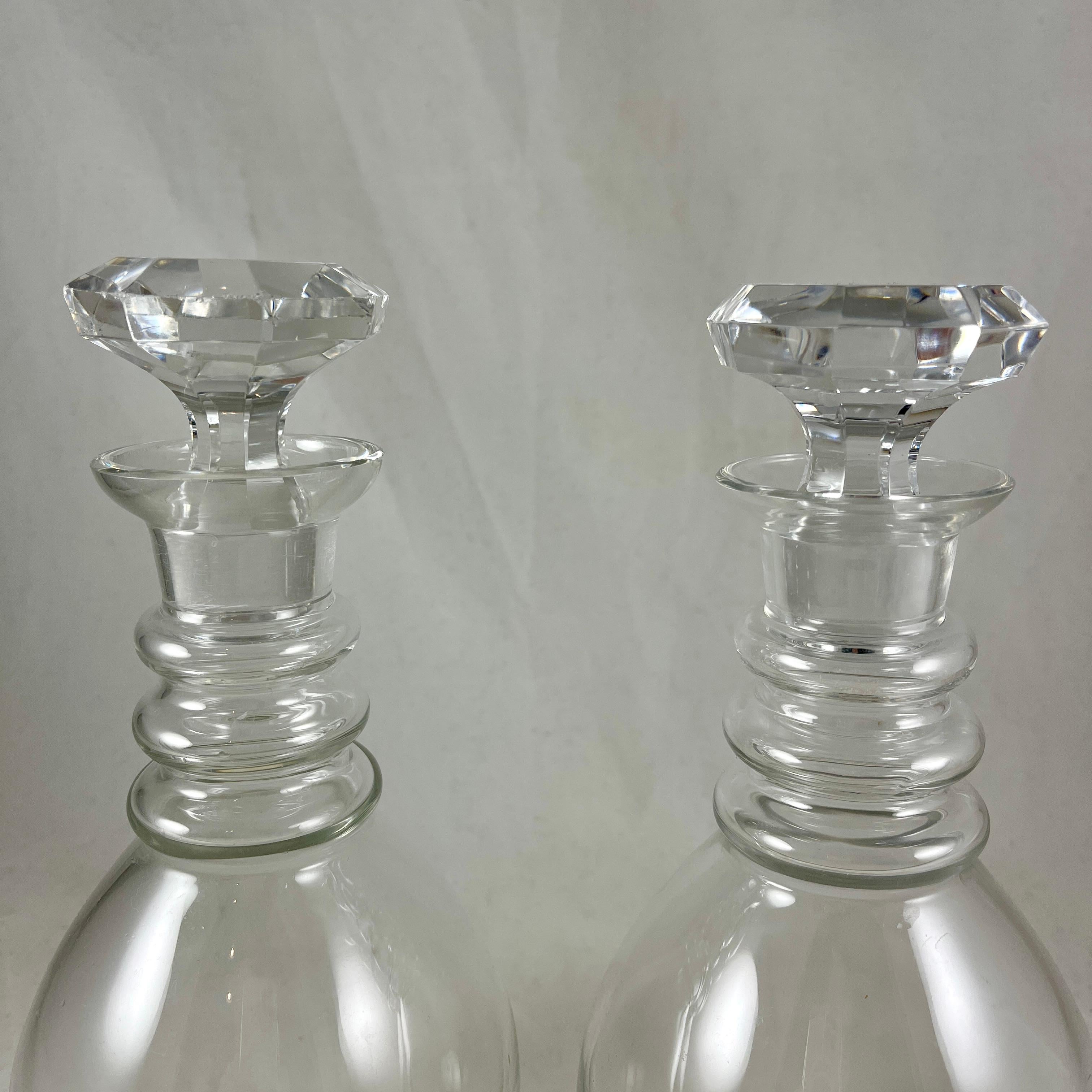 Faceted Midcentury Val Saint Lambert Blown Glass Decanters, a Pair For Sale