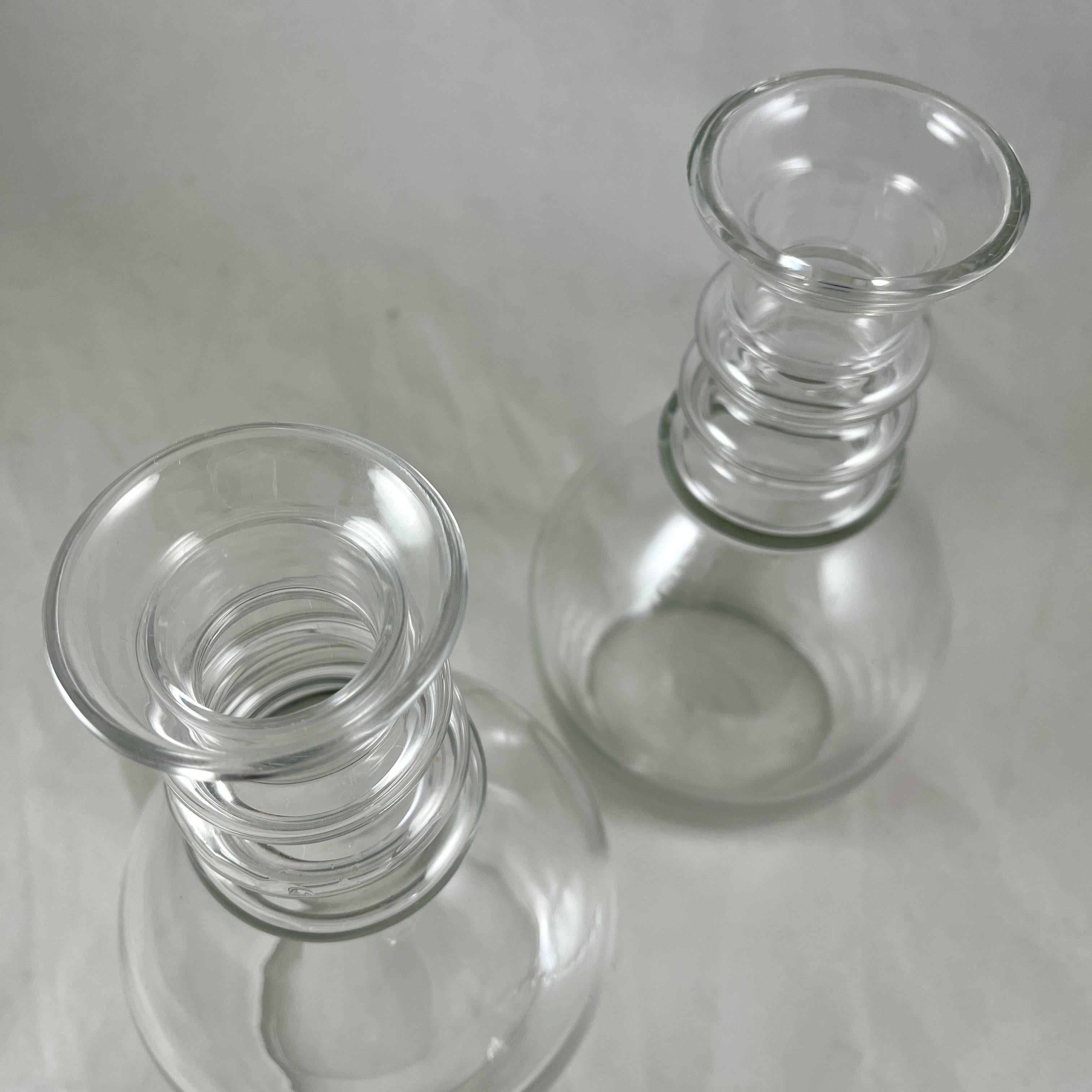Midcentury Val Saint Lambert Blown Glass Decanters, a Pair In Good Condition For Sale In Philadelphia, PA