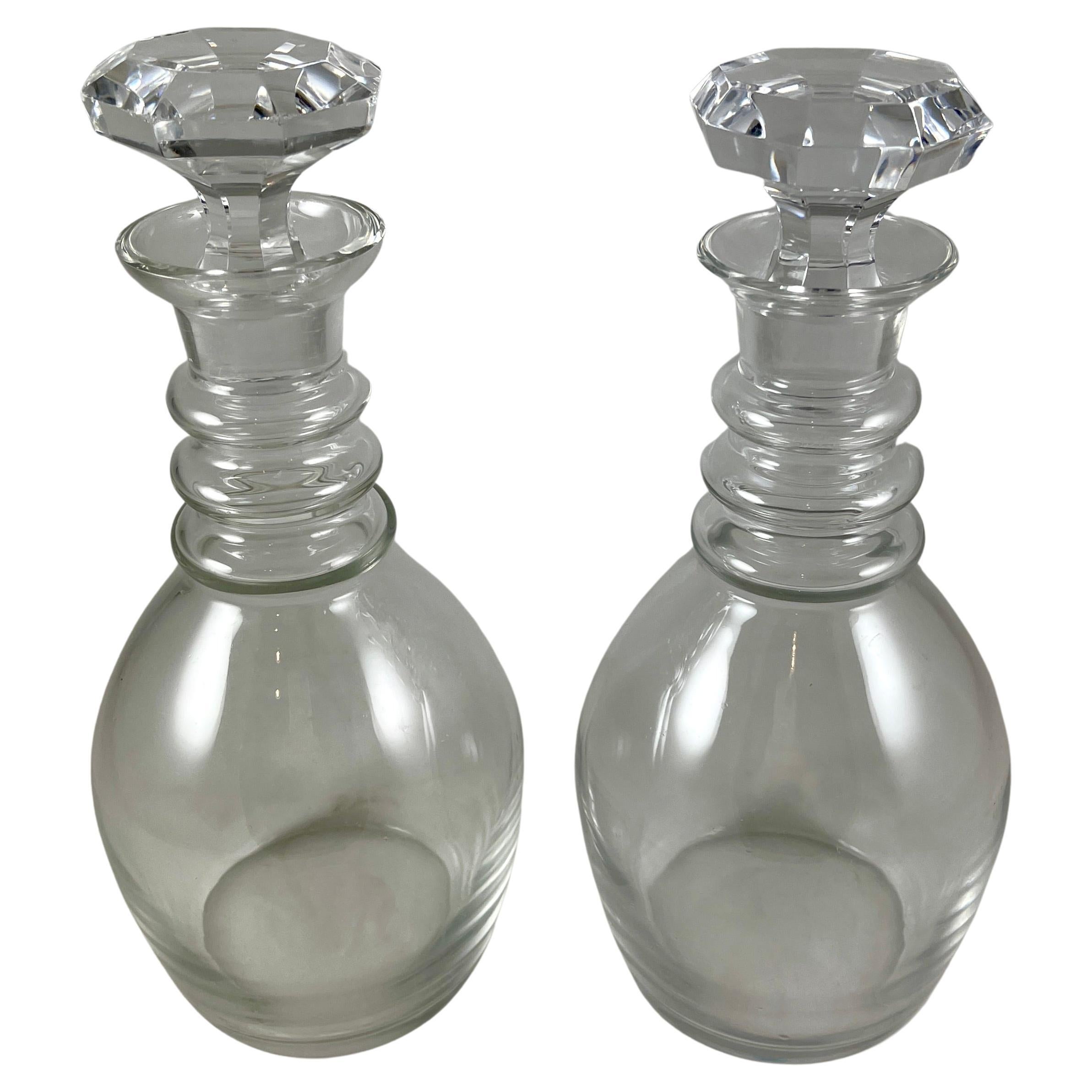 Midcentury Val Saint Lambert Blown Glass Decanters, a Pair For Sale