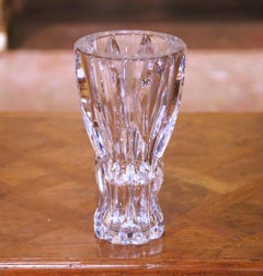 Jarrón de Capullos de Cristal de Mitad de Siglo Val Saint Lambert con Cortes Facetados