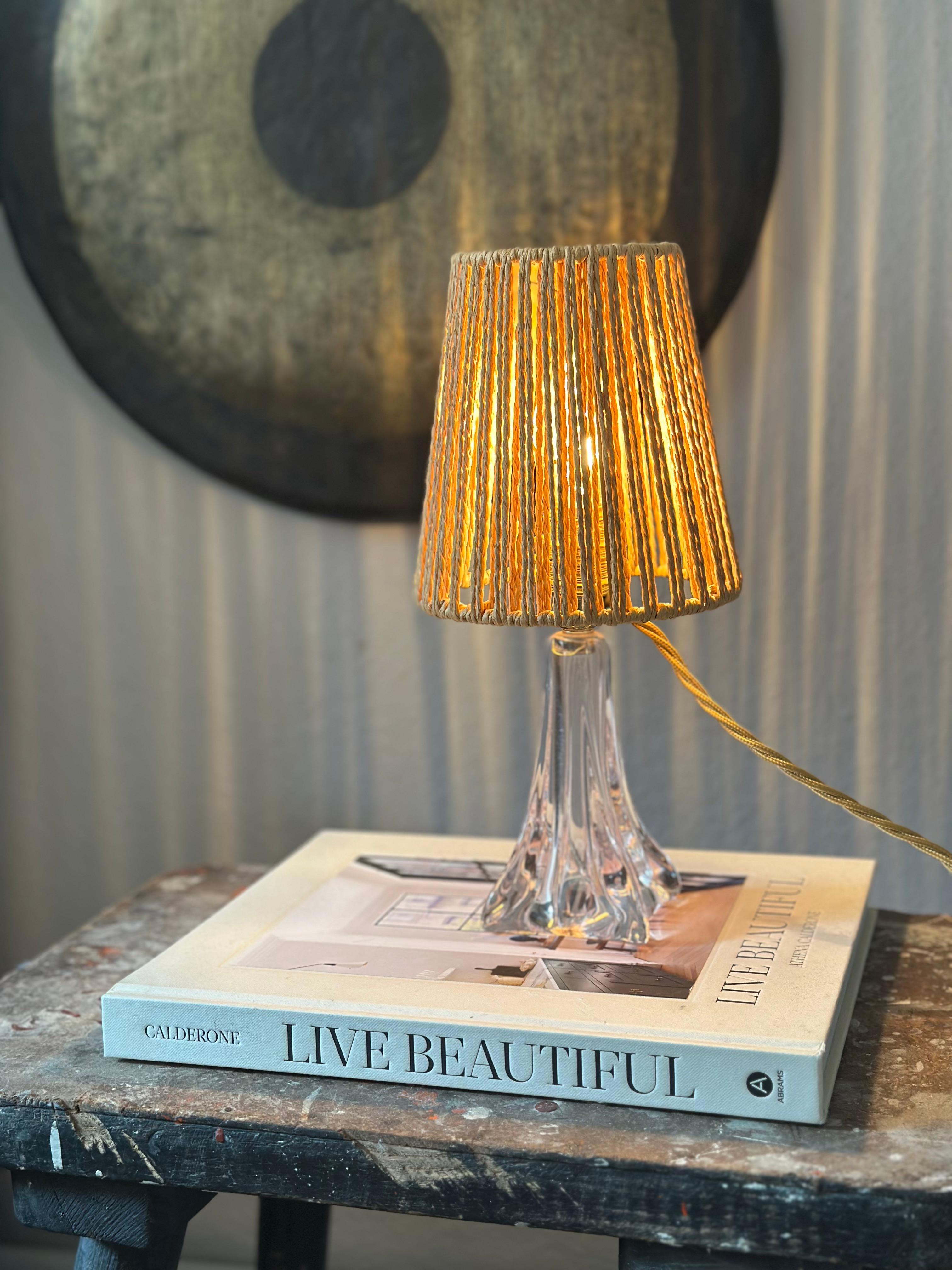 Mid-Century Val Saint Lambert Table Lamp with Boho Shade, Belgium, 1950s For Sale 4