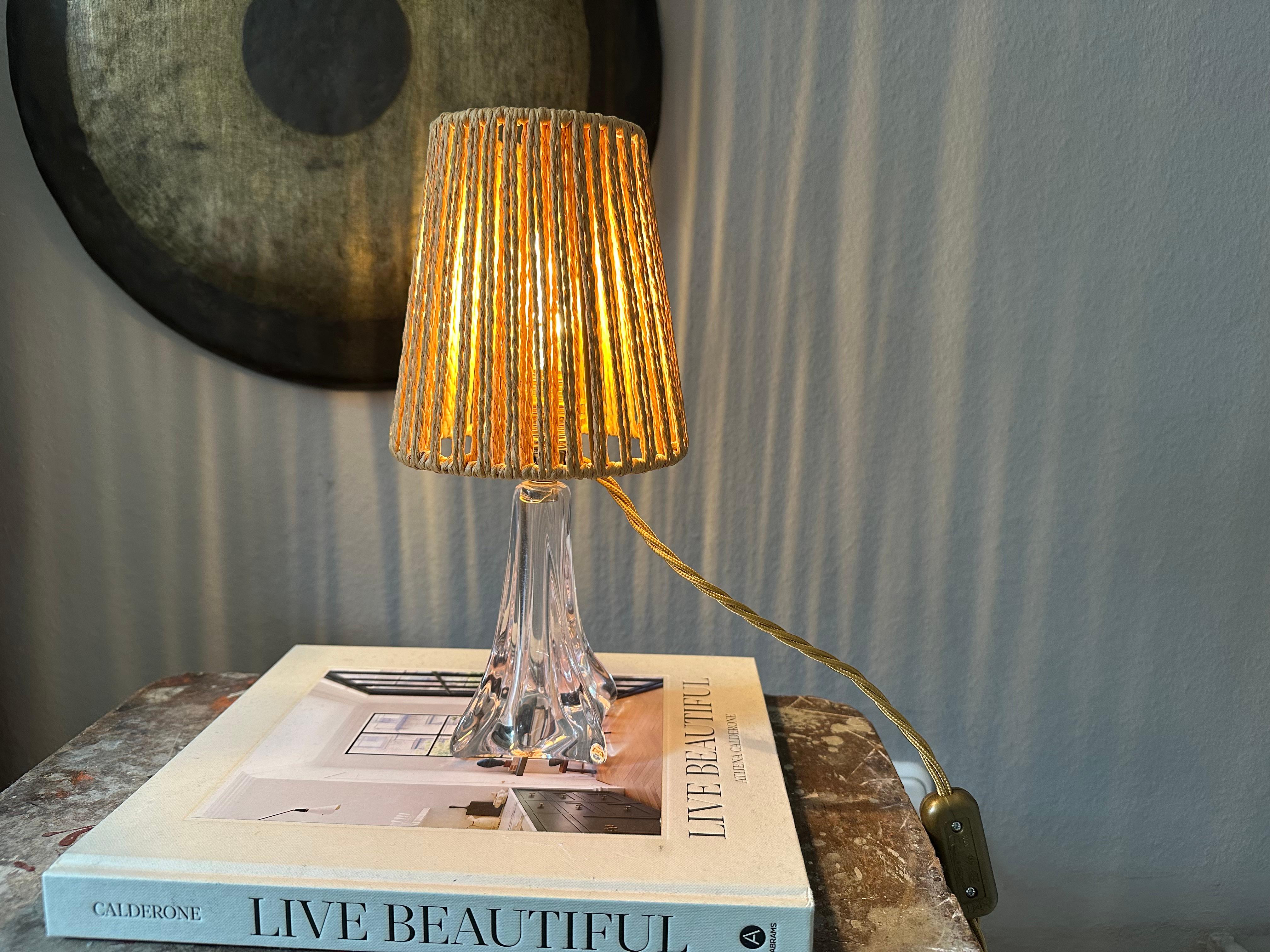 Mid-Century Val Saint Lambert Table Lamp with Boho Shade, Belgium, 1950s For Sale 5