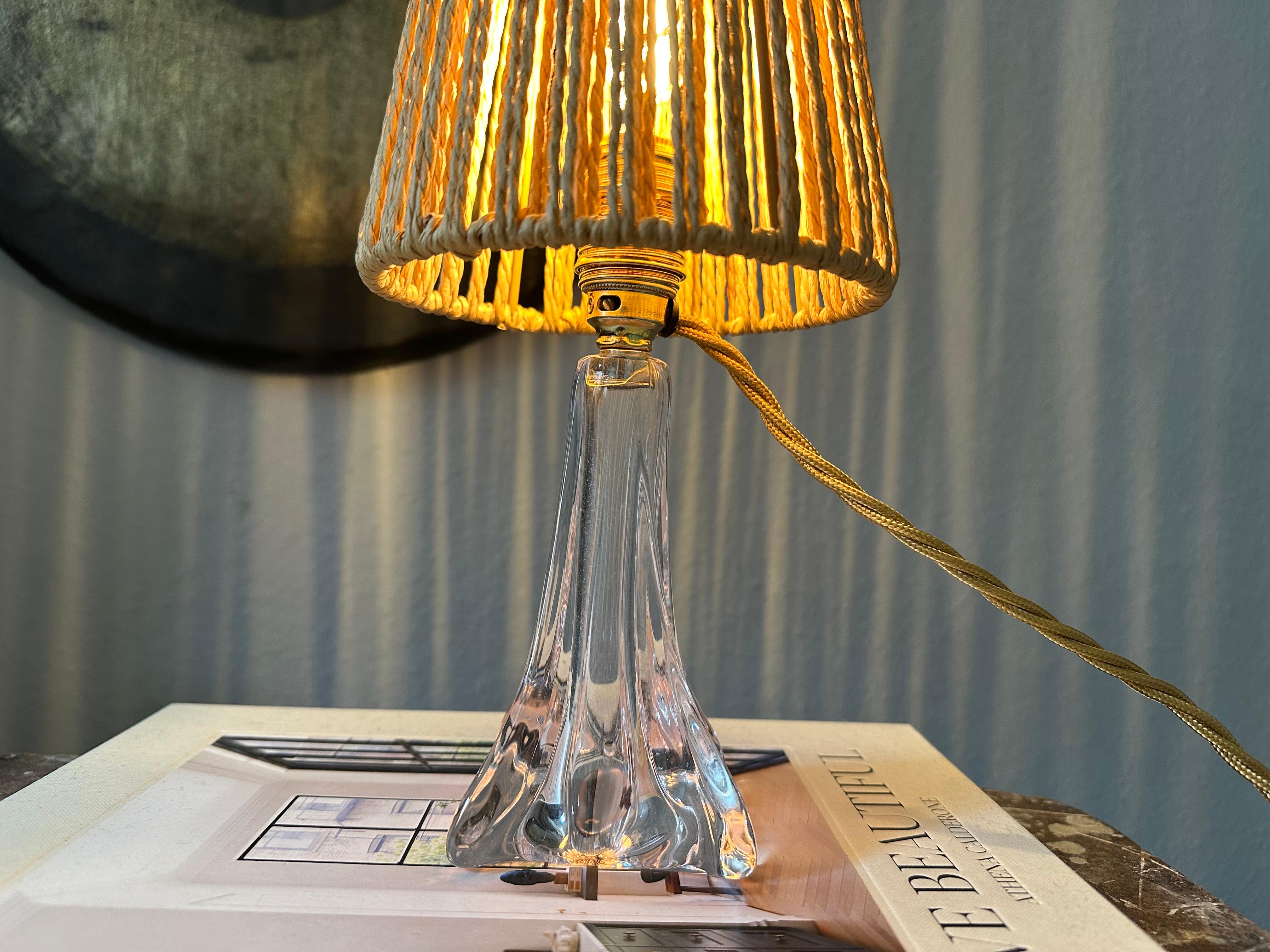 Mid-Century Val Saint Lambert Table Lamp with Boho Shade, Belgium, 1950s For Sale 6