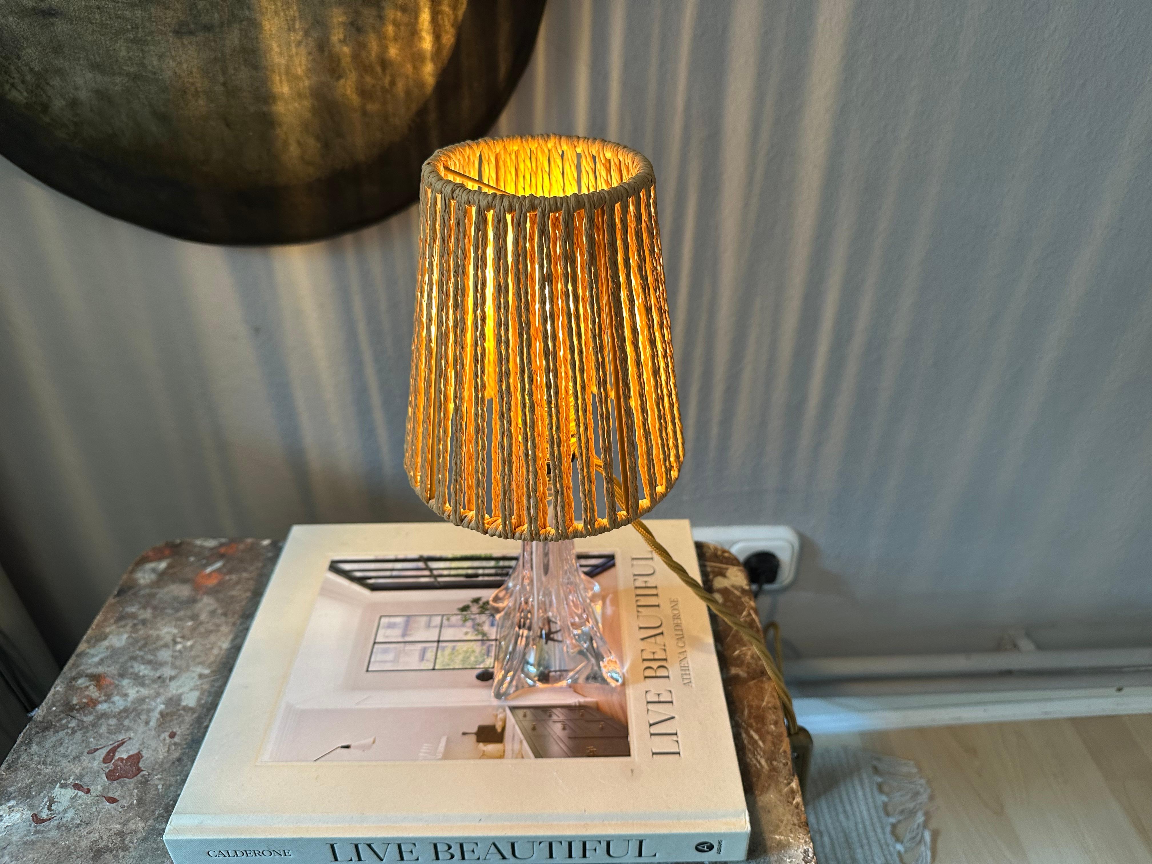 Mid-Century Val Saint Lambert Table Lamp with Boho Shade, Belgium, 1950s For Sale 7