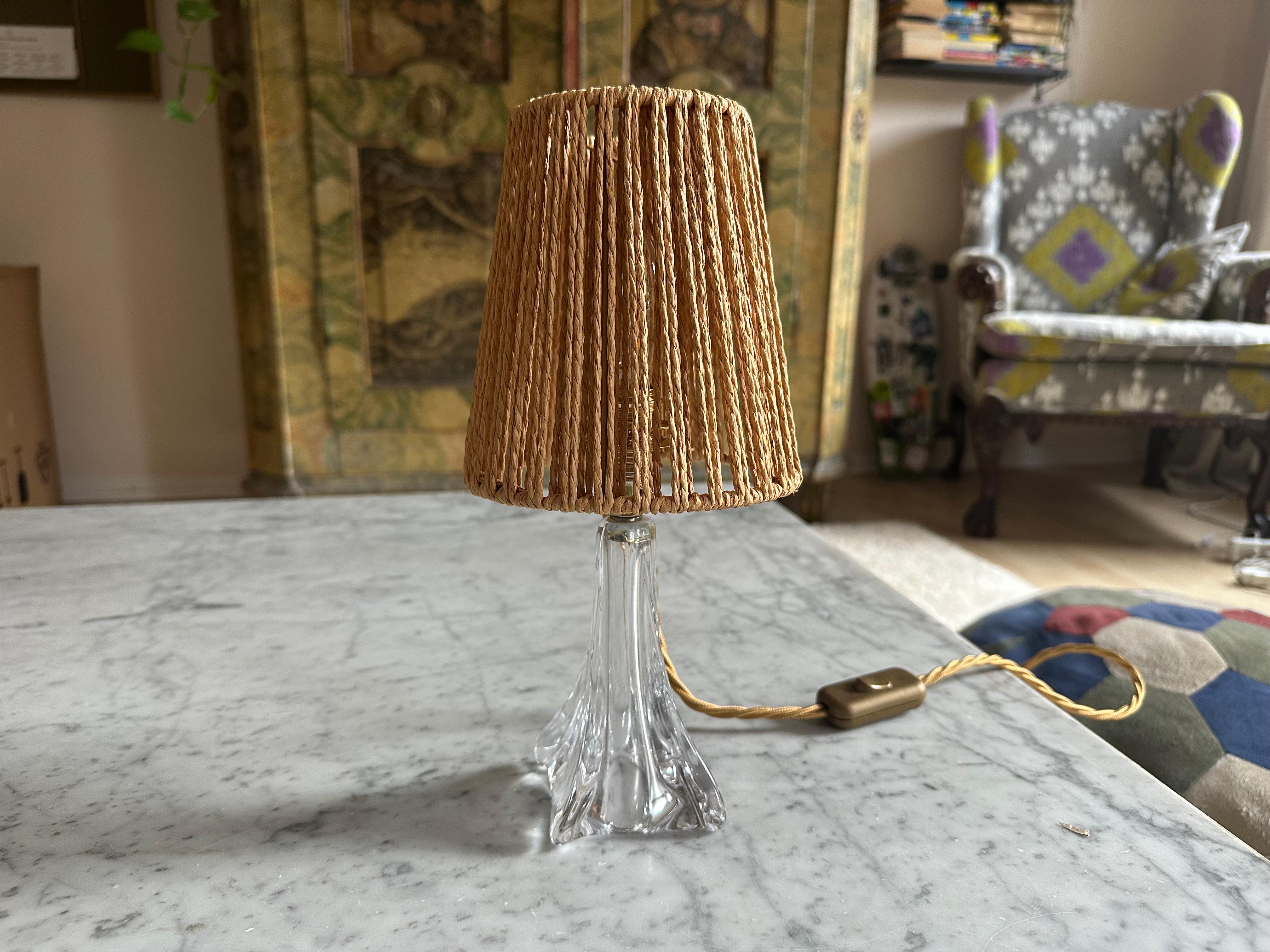 Mid-Century Modern Mid-Century Val Saint Lambert Table Lamp with Boho Shade, Belgium, 1950s For Sale