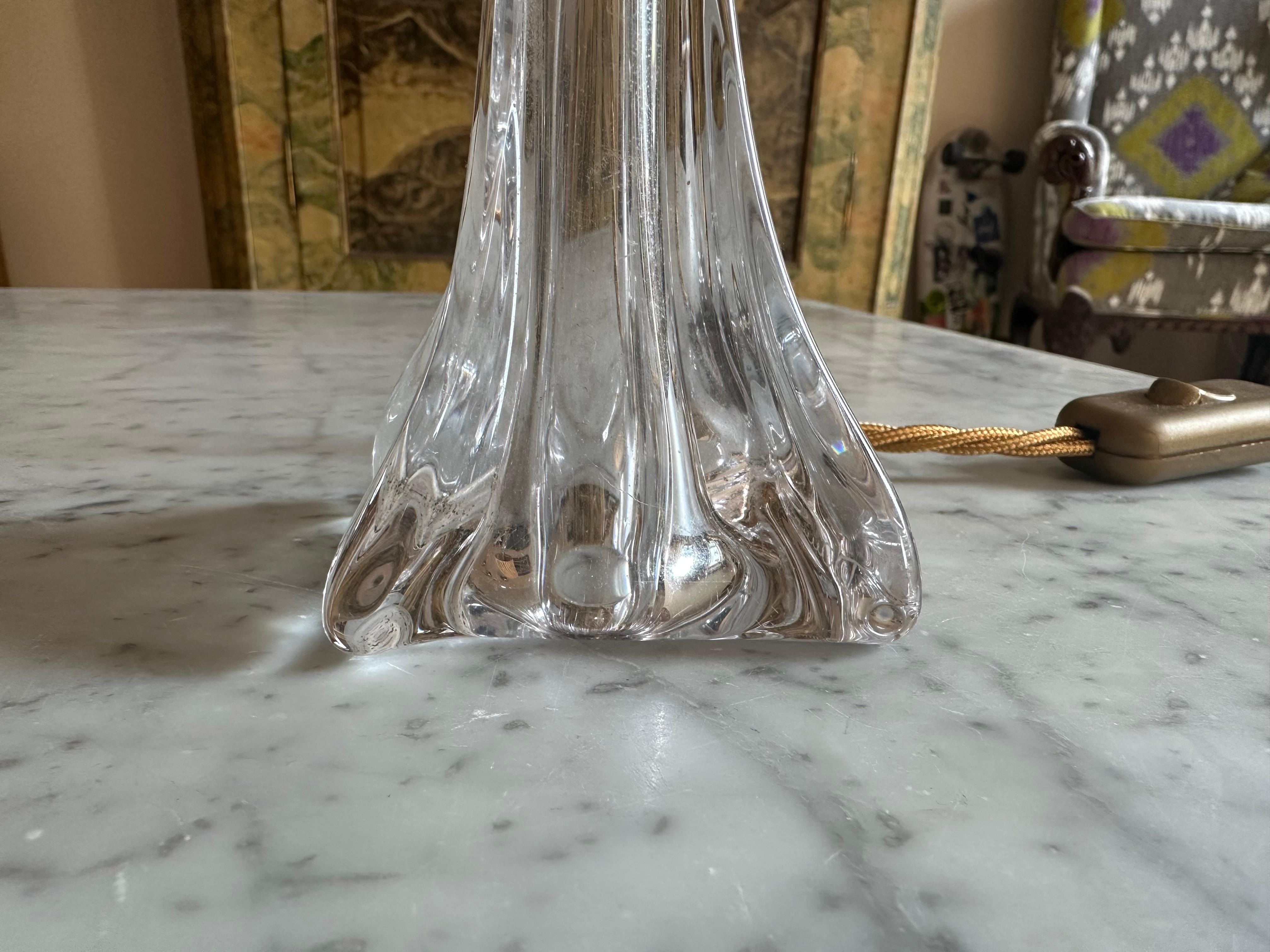 Mid-Century Val Saint Lambert Table Lamp with Boho Shade, Belgium, 1950s In Good Condition For Sale In Hamburg, DE