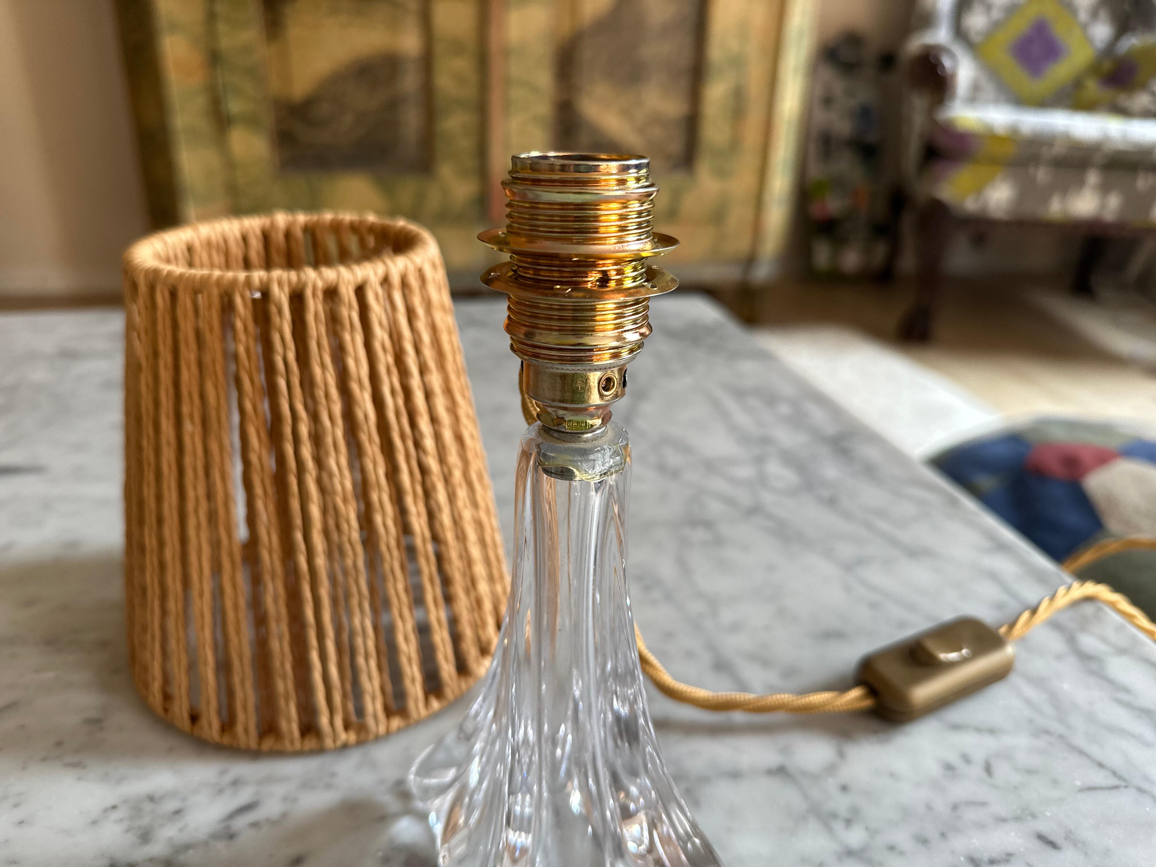 Mid-20th Century Mid-Century Val Saint Lambert Table Lamp with Boho Shade, Belgium, 1950s For Sale