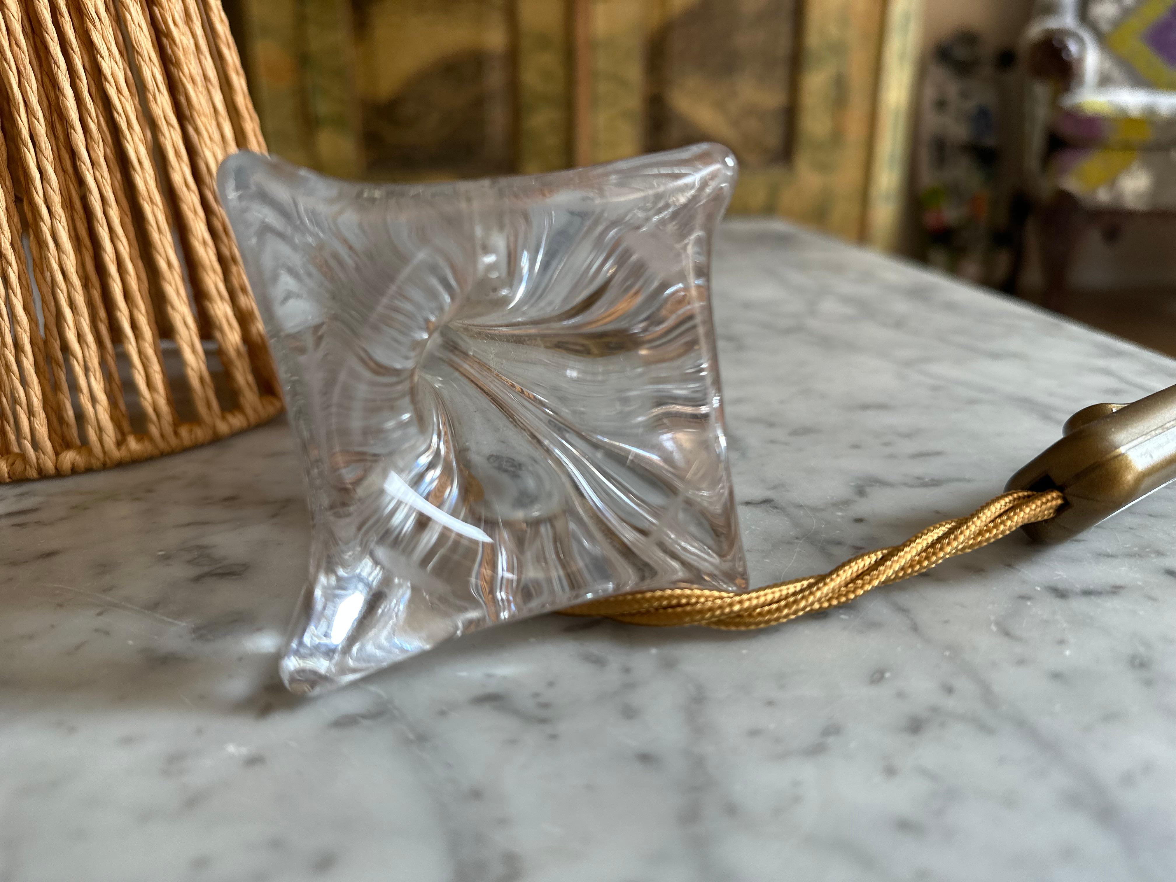 Mid-Century Val Saint Lambert Table Lamp with Boho Shade, Belgium, 1950s For Sale 1