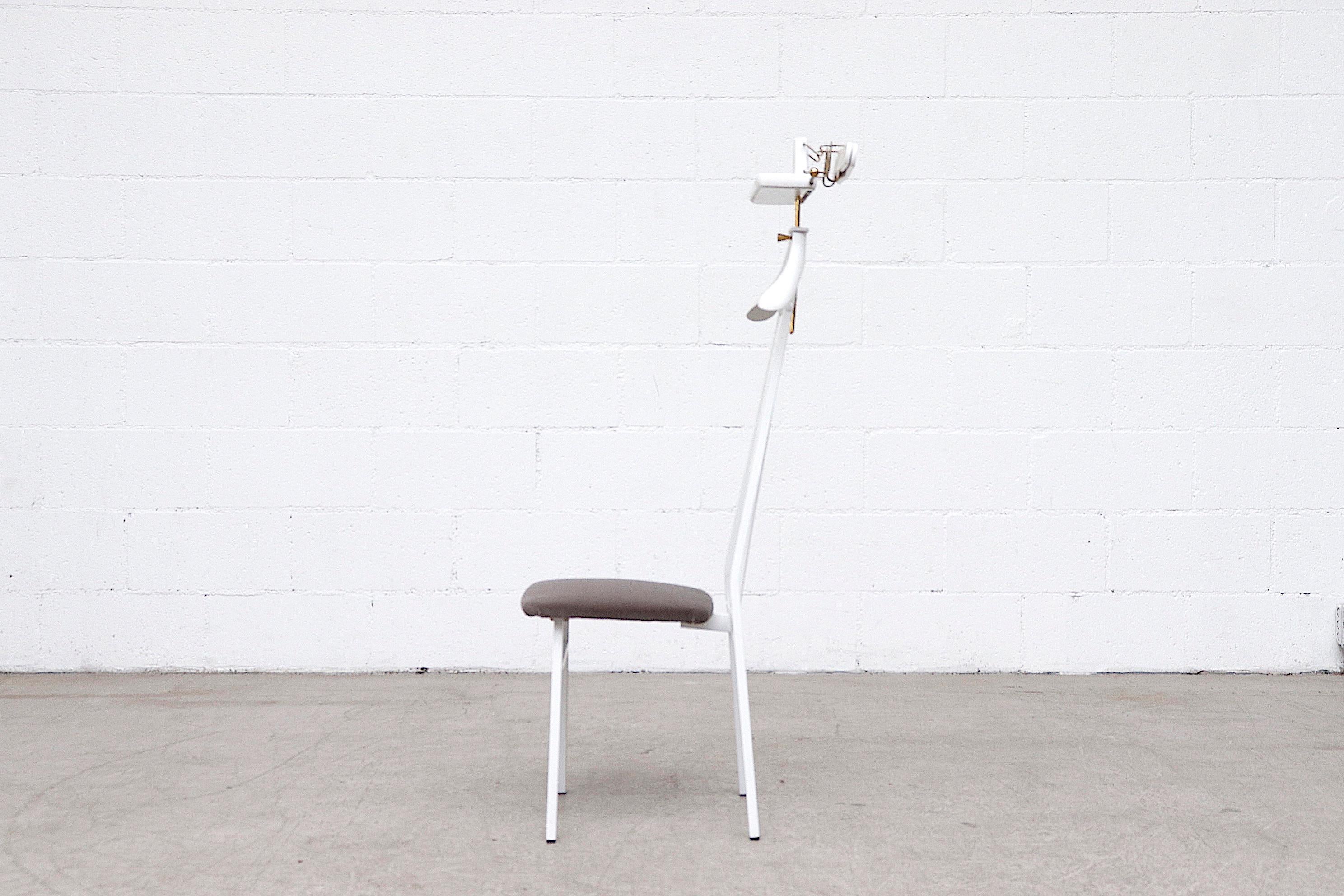 Mid-Century Valet or Butlers Chair in White Painted Wood with Gray Velvet Seat In Good Condition For Sale In Los Angeles, CA