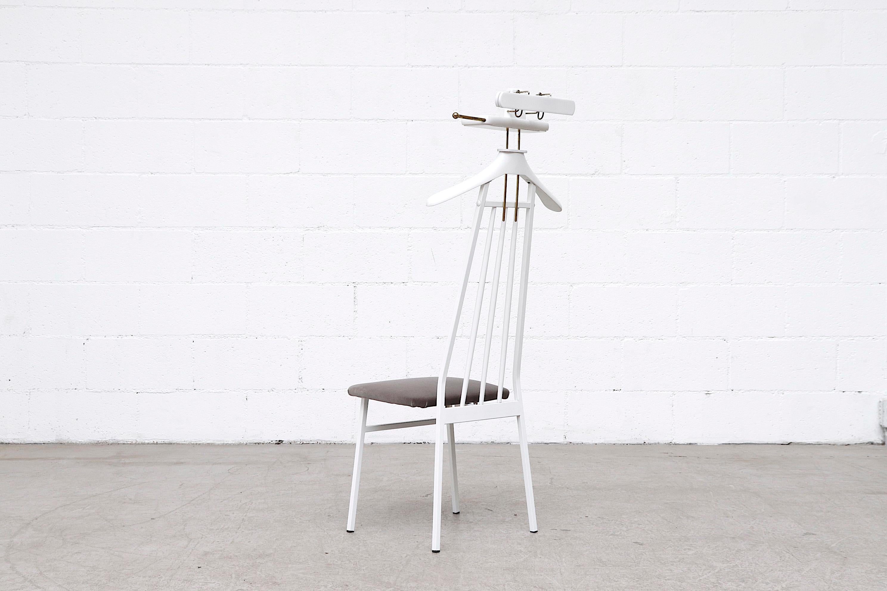 Mid-20th Century Mid-Century Valet or Butlers Chair in White Painted Wood with Gray Velvet Seat For Sale