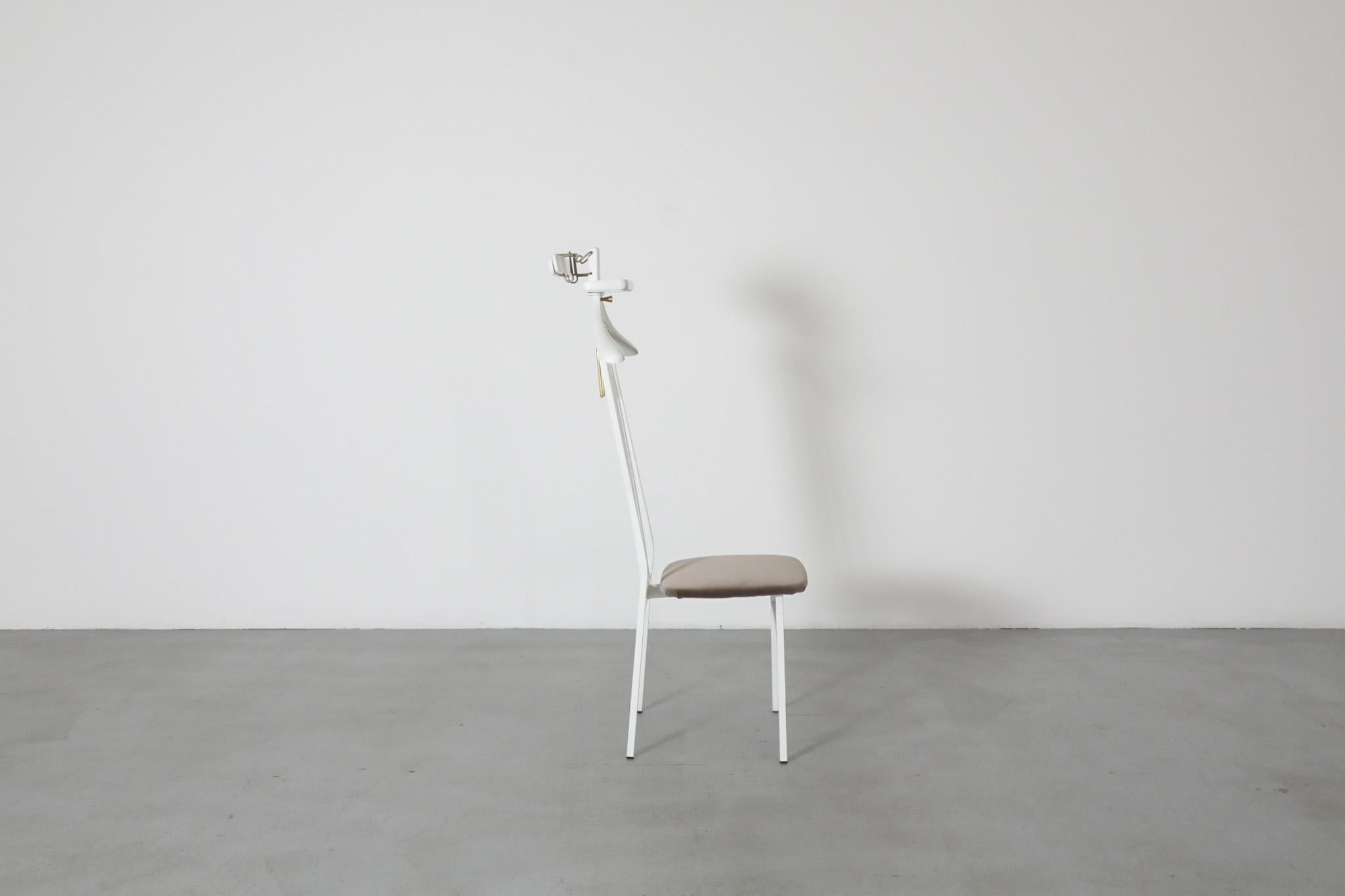 Mid-Century Valet or Butlers Chair in White Painted Wood with Gray Velvet Seat For Sale 3