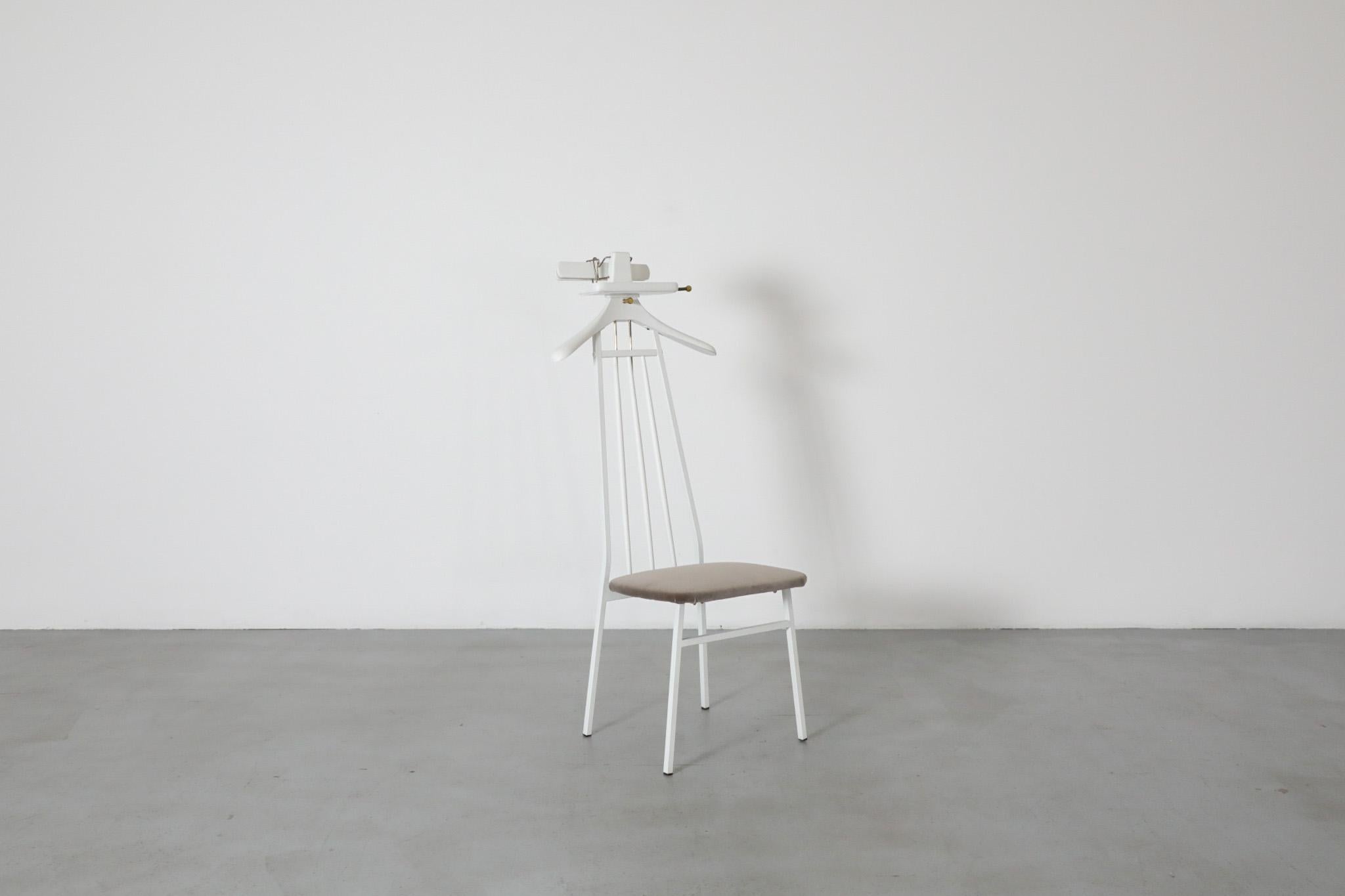 Mid-Century Valet or Butlers Chair in White Painted Wood with Gray Velvet Seat For Sale 4