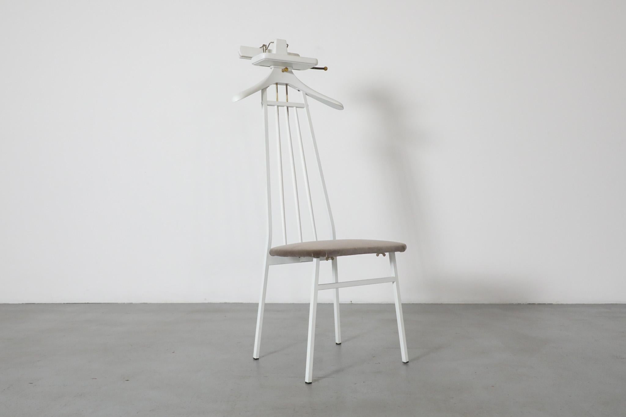 Mid-Century Valet or Butlers Chair in White Painted Wood with Gray Velvet Seat For Sale 5
