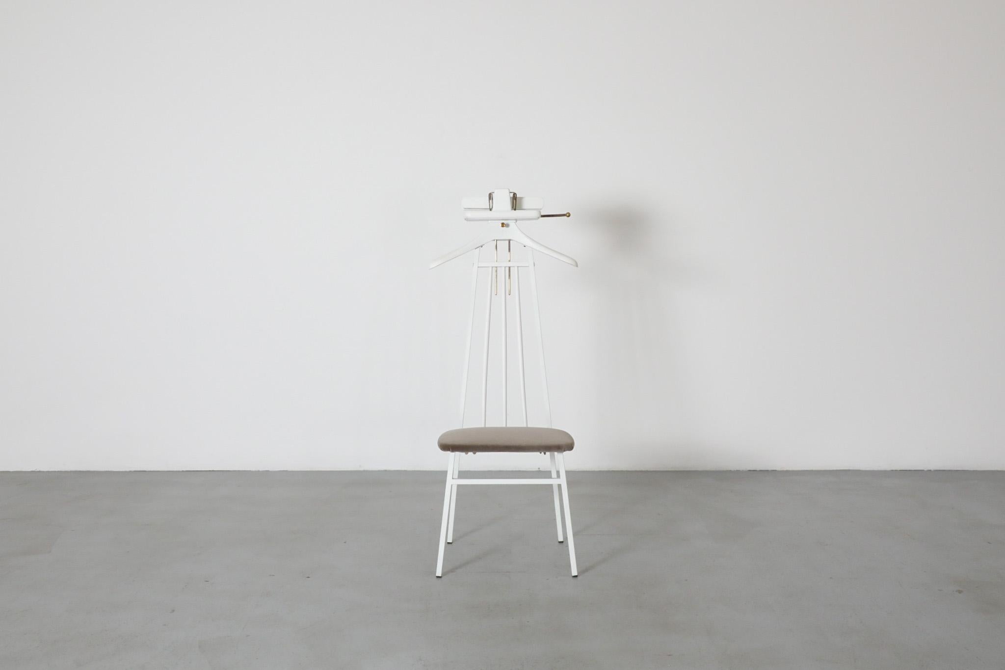 Mid-Century Modern Mid-Century Valet or Butlers Chair in White Painted Wood with Gray Velvet Seat For Sale