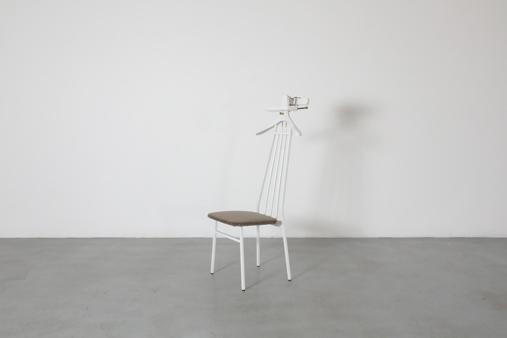 Dutch Mid-Century Valet or Butlers Chair in White Painted Wood with Gray Velvet Seat For Sale