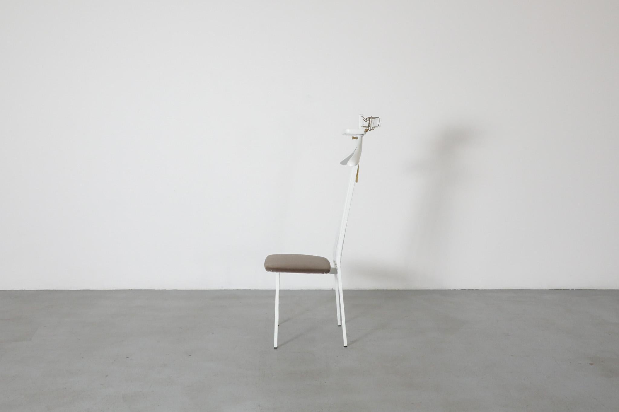 Mid-Century Valet or Butlers Chair in White Painted Wood with Gray Velvet Seat In Good Condition For Sale In Los Angeles, CA