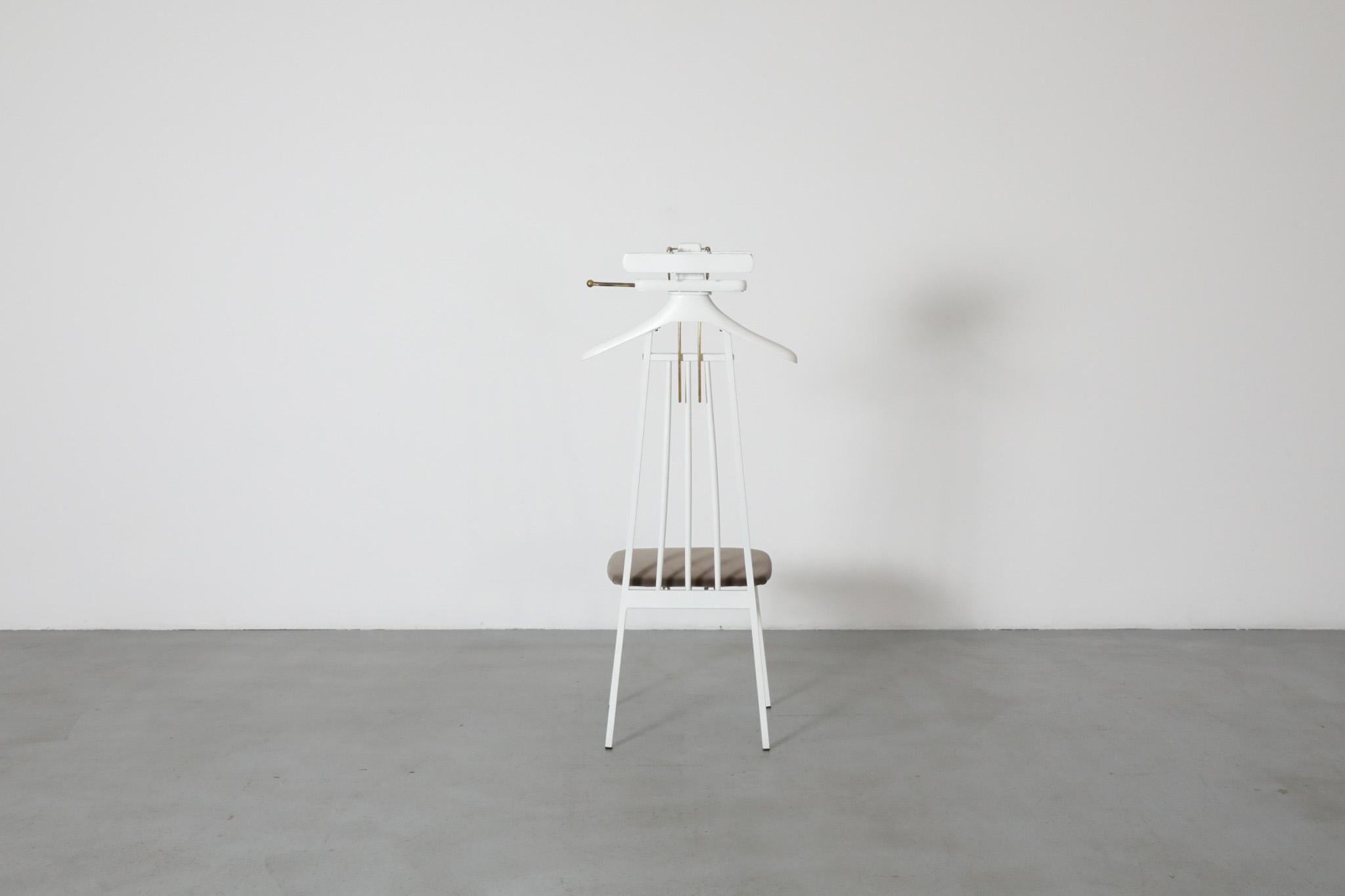 Mid-Century Valet or Butlers Chair in White Painted Wood with Gray Velvet Seat For Sale 1