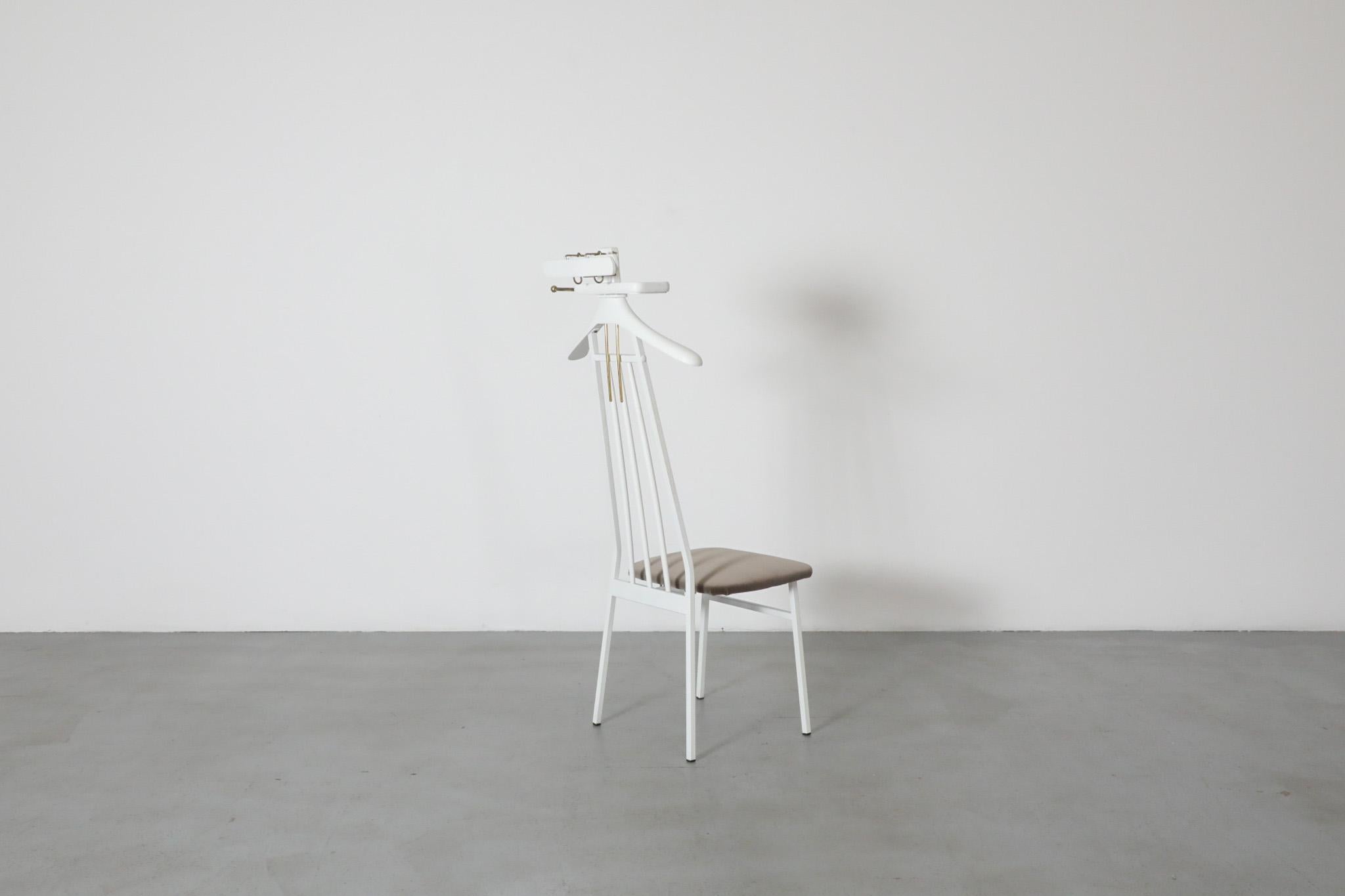 Mid-Century Valet or Butlers Chair in White Painted Wood with Gray Velvet Seat For Sale 2