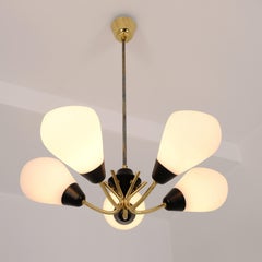 Mid-Century Valinte Deckenleuchte 2558/5, Messing, Schwarz & Glas, Finnland 1950er Jahre