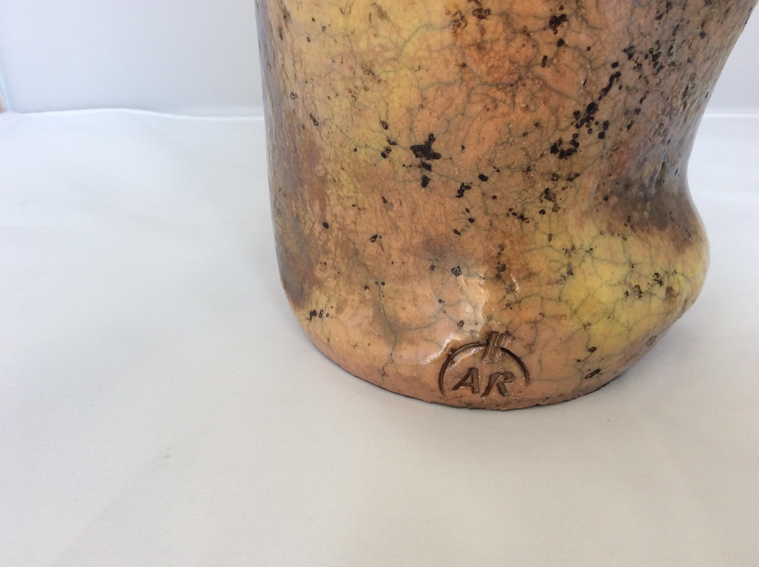 Glazed French Midcentury Sculpted Stoneware Vase, Neutral Brown For Sale