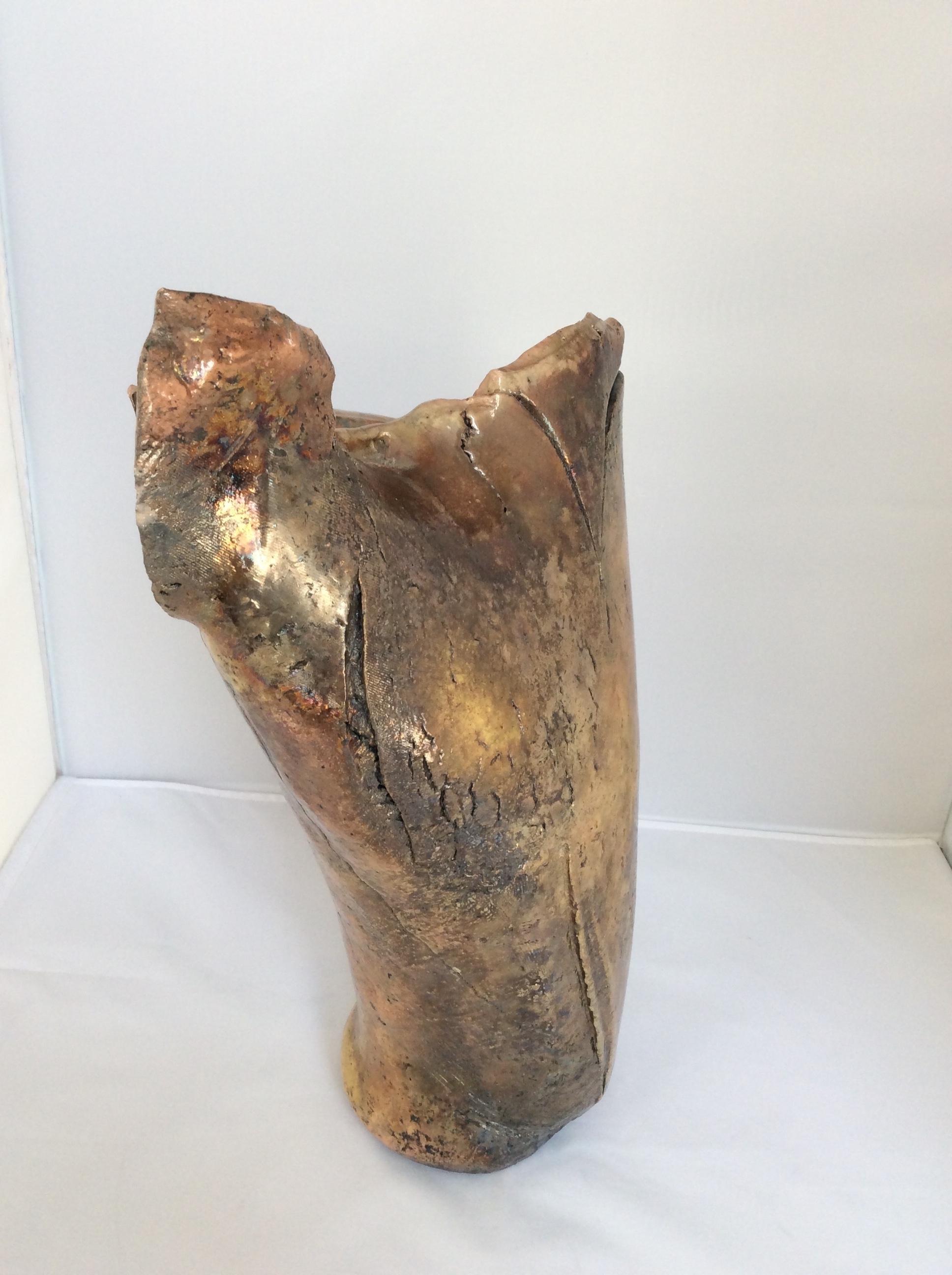 Late 20th Century French Midcentury Sculpted Stoneware Vase, Neutral Brown For Sale