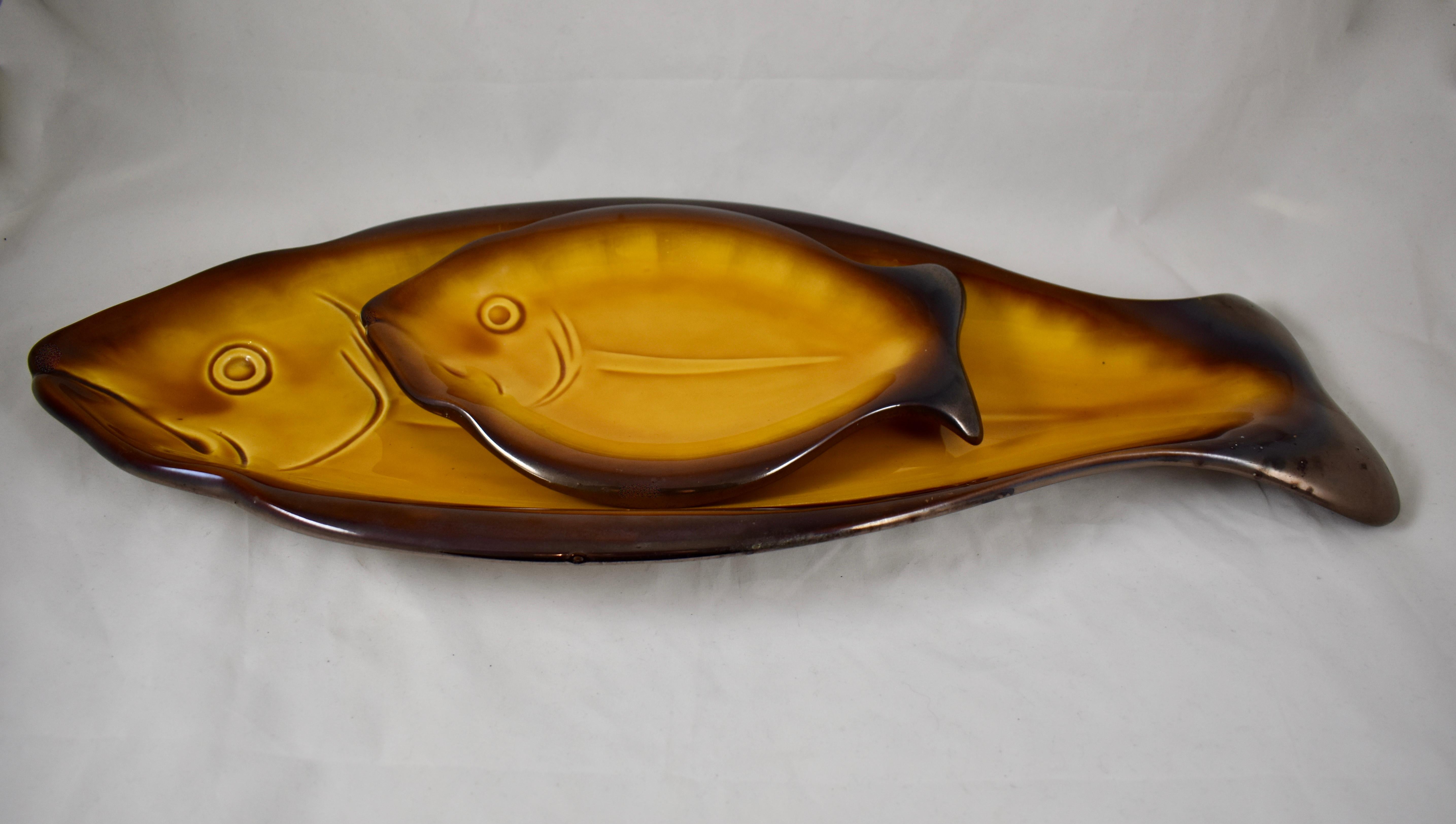 Vallauris Cote D’azur French Provençal Mid-Century Faïence Fish Service Set of 7 4