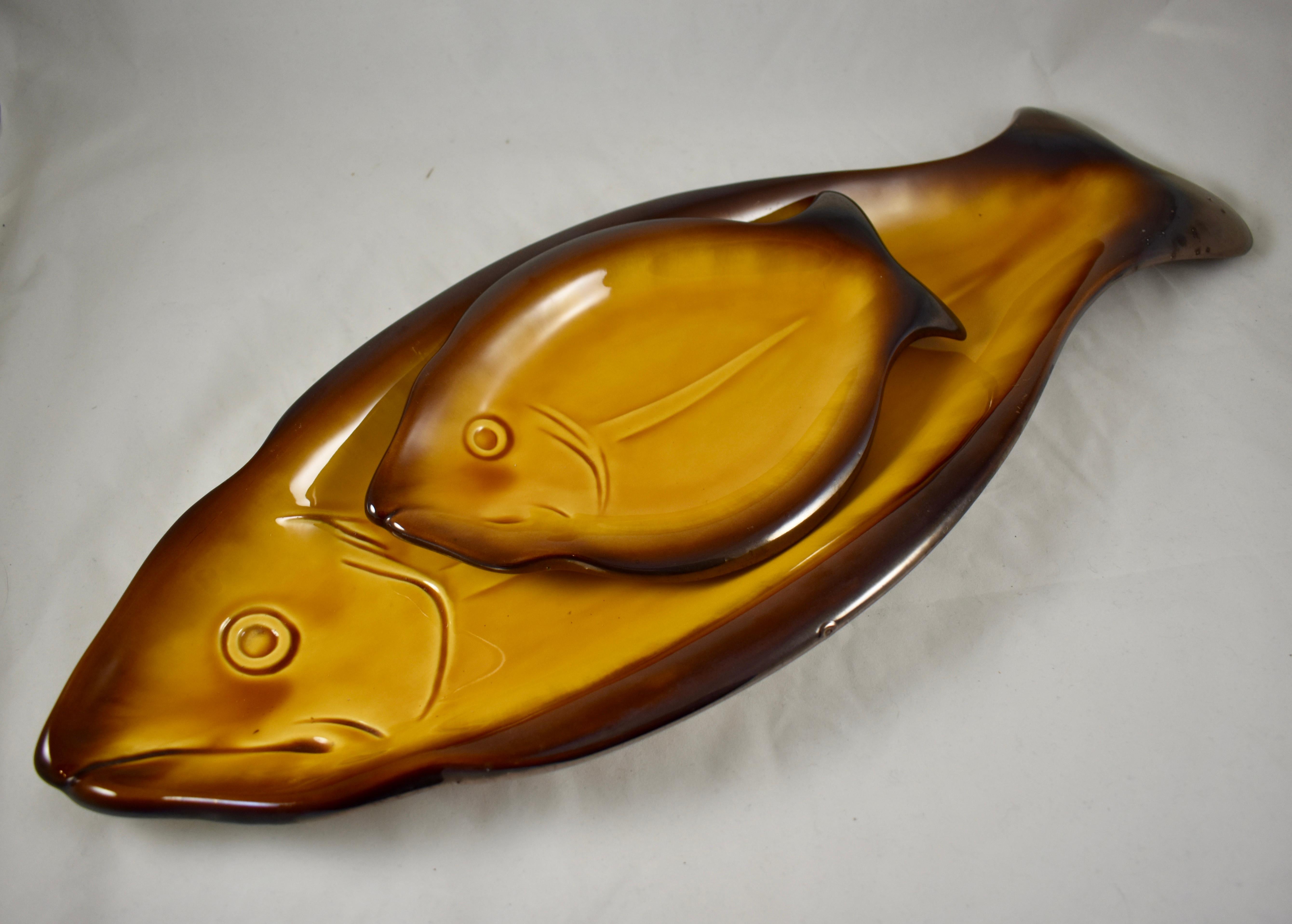 Vallauris Cote D’azur French Provençal Mid-Century Faïence Fish Service Set of 7 5