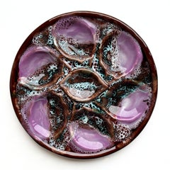 Mid-Century Vallauris Majolica Oyster Plate, Volcanic Glaze, Circa 1960