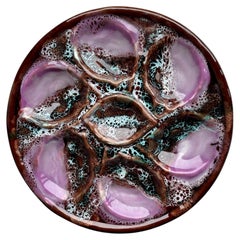 Mid-Century Vallauris Majolica Oyster Plate, Volcanic Glaze, Circa 1960