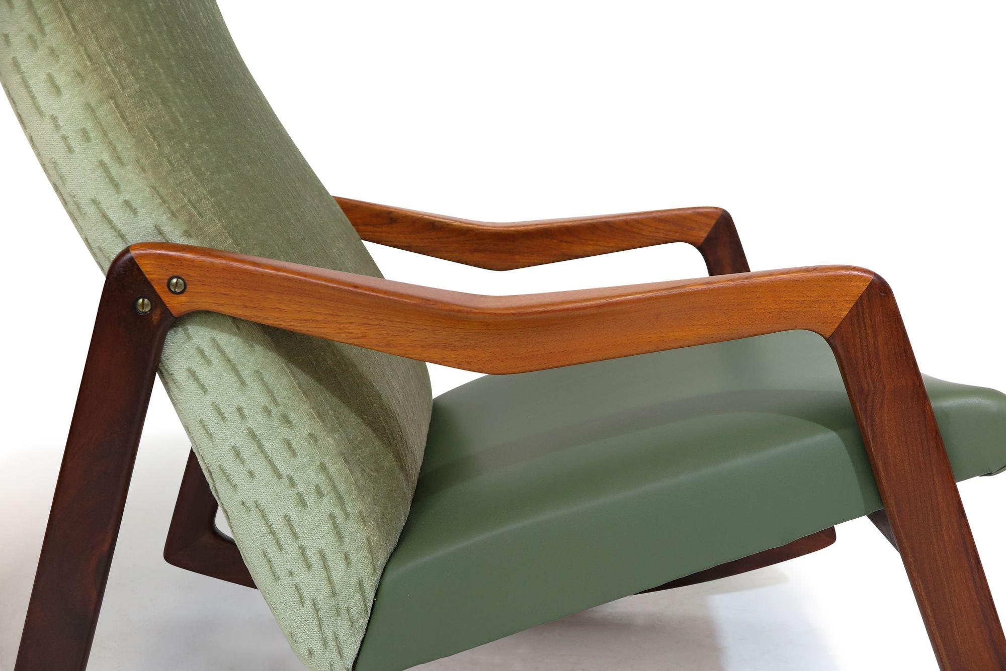 Leather Mid-century Vamo Sonderborg Danish Teak Rocking Chair For Sale