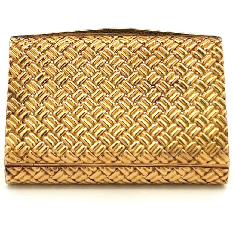 Mid Century Van Cleef & Arpels 18 Karat Yellow Gold Basket Weave Pill Box 1