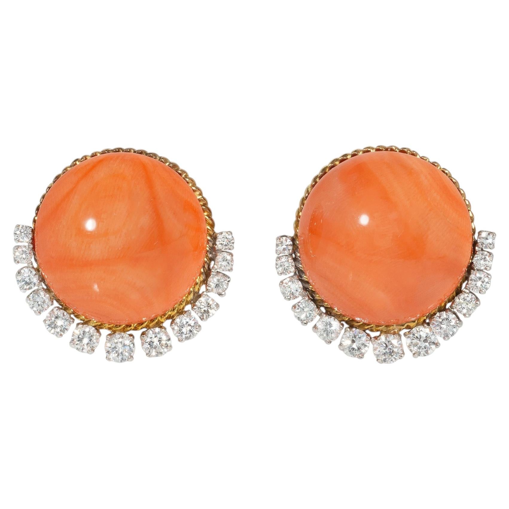 Mid-Century Van Cleef & Arpels coral and diamond crescent earrings