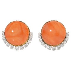 Mid-Century Van Cleef & Arpels coral and diamond crescent earrings