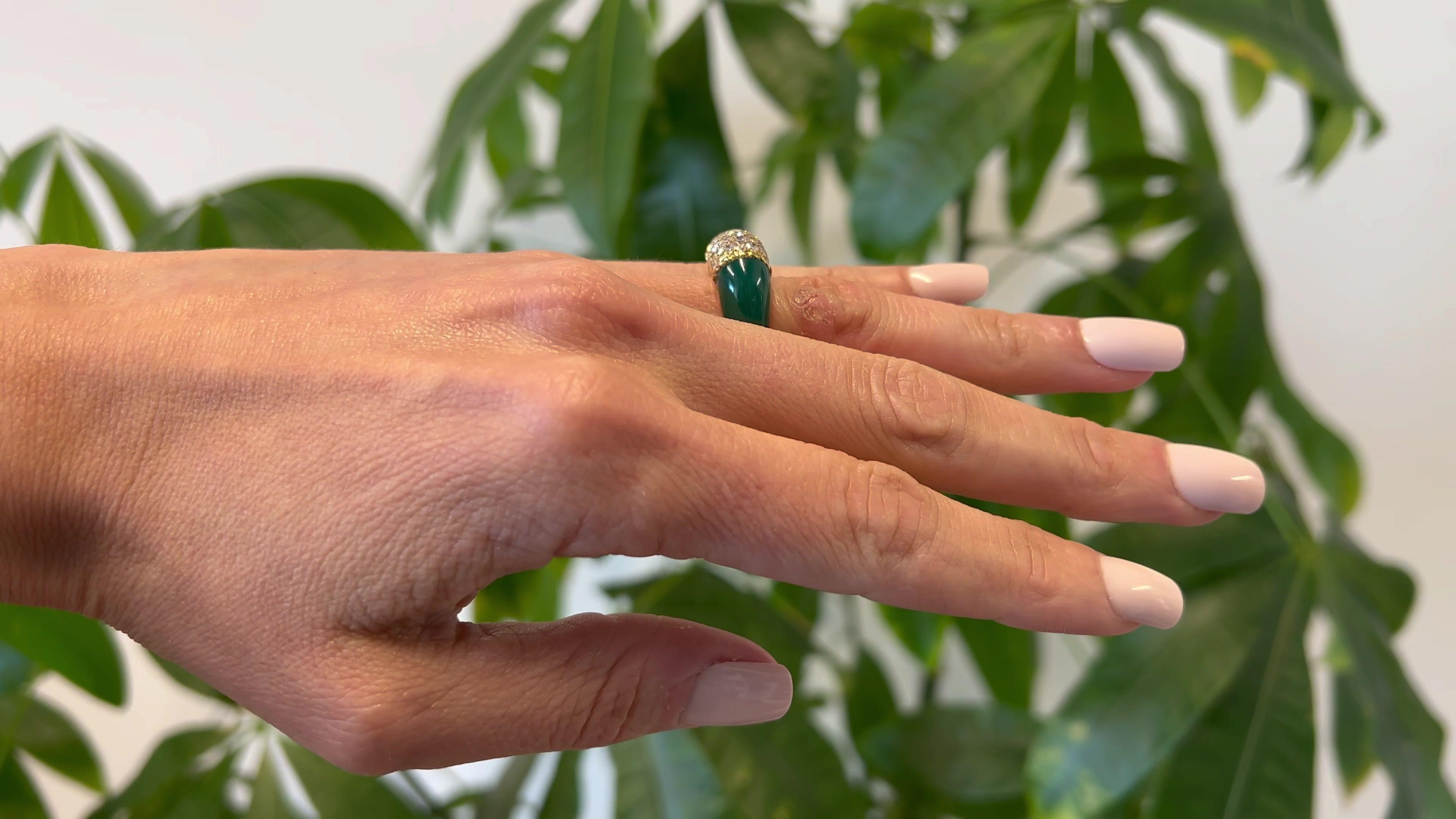 Single Cut Mid Century Van Cleef & Arpels Diamond & Chrysoprase 18k Yellow Gold Philippene