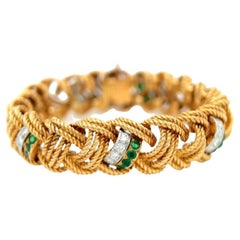 Mitte des Jahrhunderts Van Cleef & Arpels Diamant-Smaragd-Seil-Armband aus 18 Karat Gelbgold